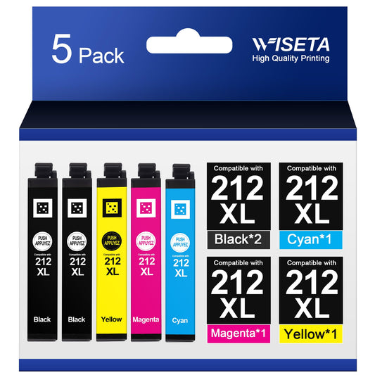 212XL Ink Cartridges 5 Pack Replacement Remanufactured for Epson 212 Ink Cartridges 212XL 212 XL, High Capacity for Expression Home XP-4100 XP-4105 Workforce WF-2830 WF-2850 Inkjet Printer (2BK/C/M/Y)