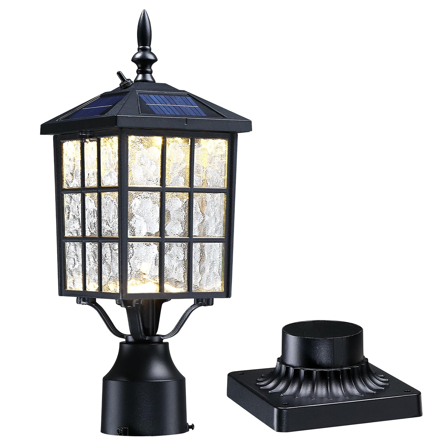 YSN 16.5" Solar Post Lights Outdoor, Dusk to Dawn Outdoor Post Lights Solar Lamp Post Light, Black Solar Pole Light Outdoor with Base, Waterproof Solar Light Posts for Outside Yard Garden, 1 Pack