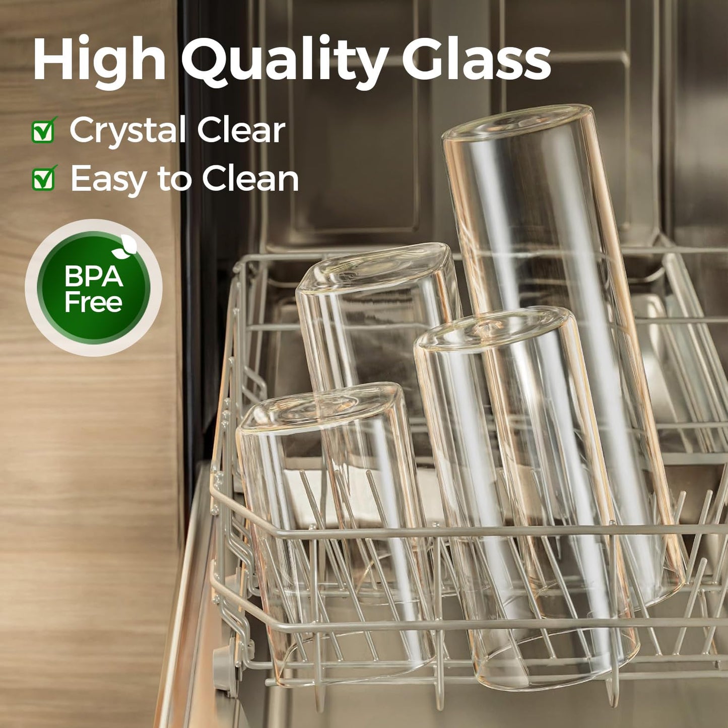 ComSaf Airtight Glass Storage Canister with Wood Lid 1.1L Set of 4, Clear Food Storage Container Jar with Sealing Bamboo Lid for Noodles Flour Cereal Rice Sugar Tea Coffee Beans