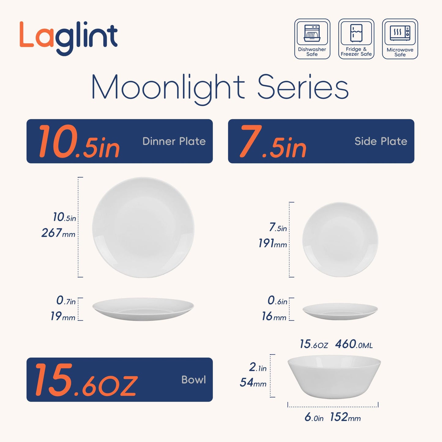 LaGlint Dinnerware Sets for 6, 18 Pieces Opal Glass Plates and Bowls Set, Dishwasher and Microwave Safe Dish Dinning Ware Set, Chip and Scratch Resistant Dishware Sets White