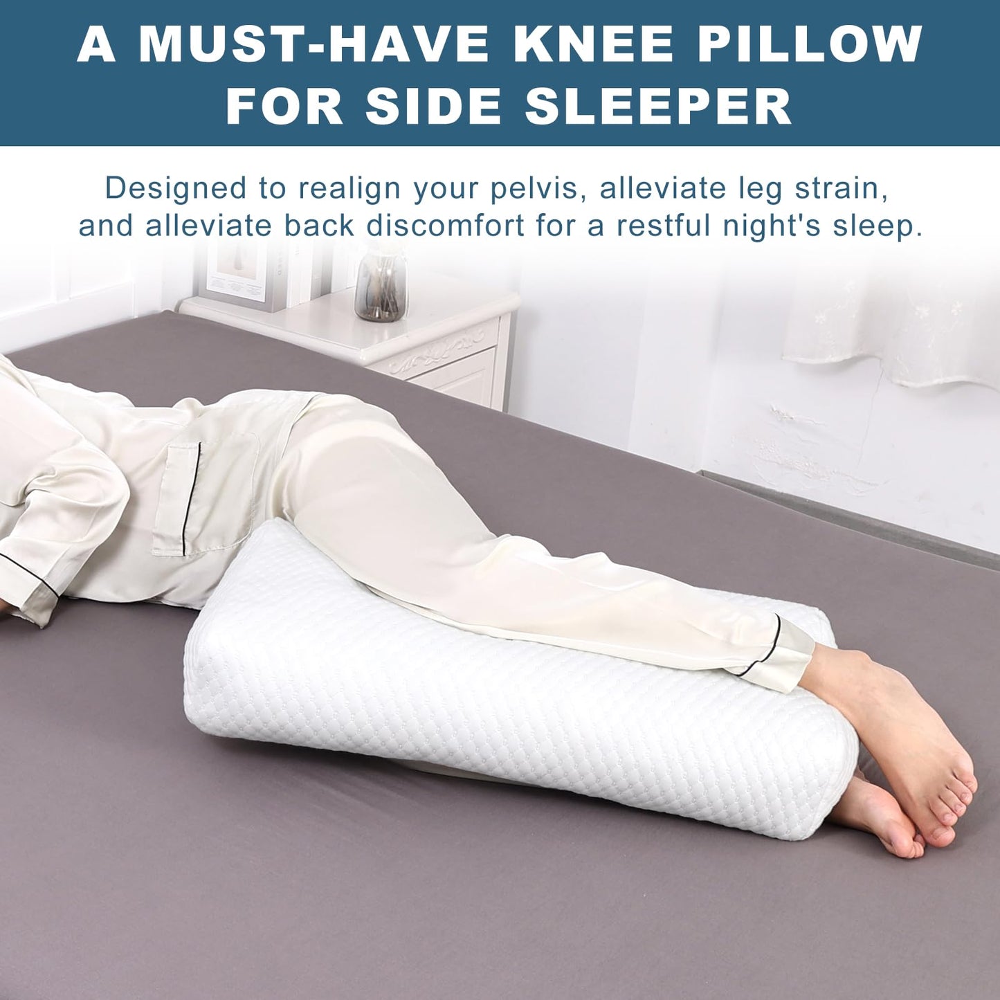 Tanyoo Adjustable Knee Pillow for Side Sleepers Shredded Memory Foam Legs Pillow for Side Sleeping Between Legs Perfect for Knee and Hip Pain Relief and Improve Sleeping, Breathable and Washable