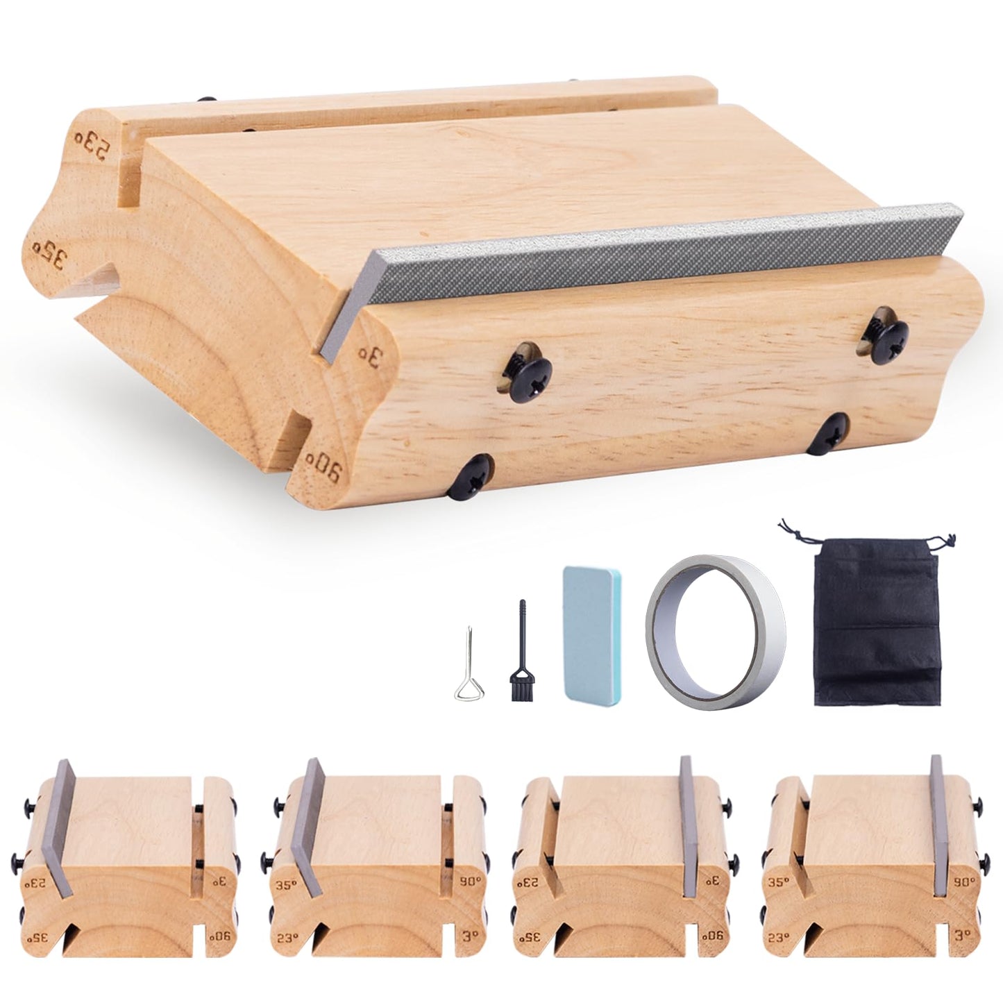 3/23/35/90 Degree Solid Wood Fret End Beveling File – 4 in 1 Guitar Fret Dressing, Crowning, Beveling & End Dressing File Tool – Complete Luthier Kit for Guitar, Bass, Ukulele & Banjo