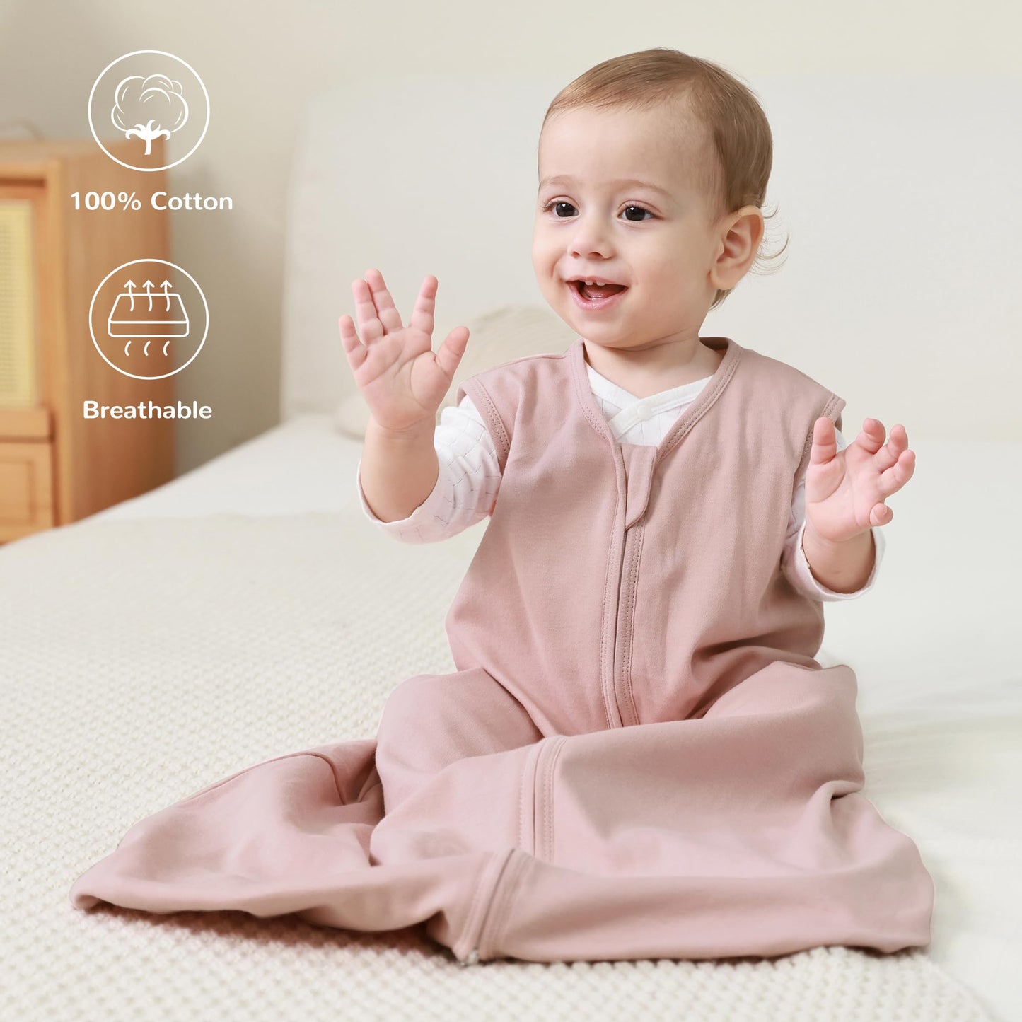 JELLYMONI Baby Sleep Sack 0-6 Months, 100% Cotton 3 Pack 0.5 TOG Baby Wearable Blanket Infant Sleep Sack with 4-Way Zipper Newborn Sleep Sacks