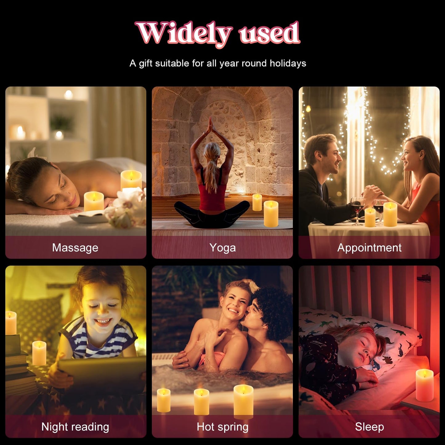 Rechargeable Candles Flickering with Remote,LUXONIC Flameless Candles Built-in Rechargeable Battery,RGB&Warm White Real Wax LED Candles for Home Decoration,Christmas,Party