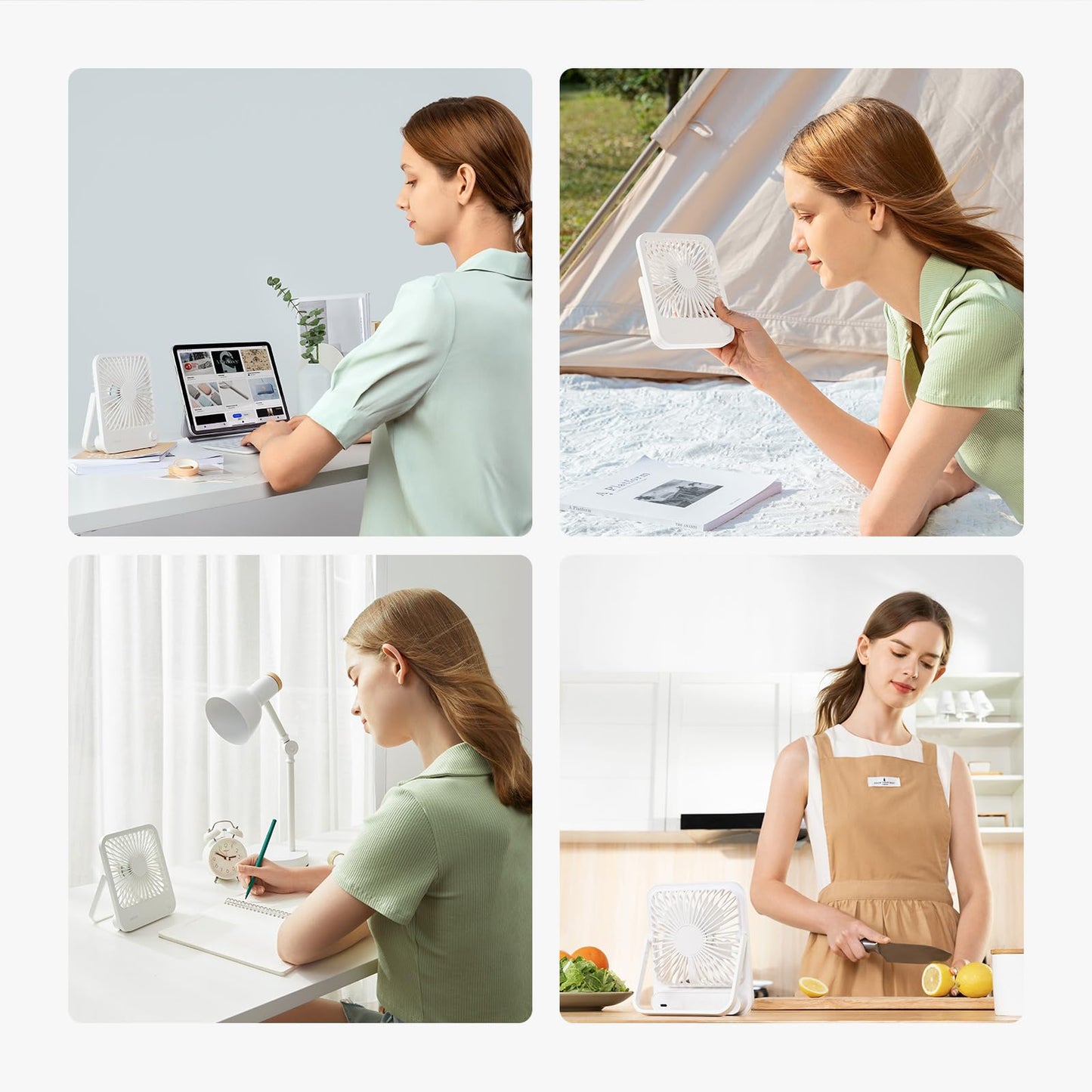 JISULIFE Desk Fan Battery Rechargeable, 4500mAh 180°Foldable Portable Personal Fan, 4 Speeds Adjustable Long Battery-life for Home Office Travel Outdoor-White