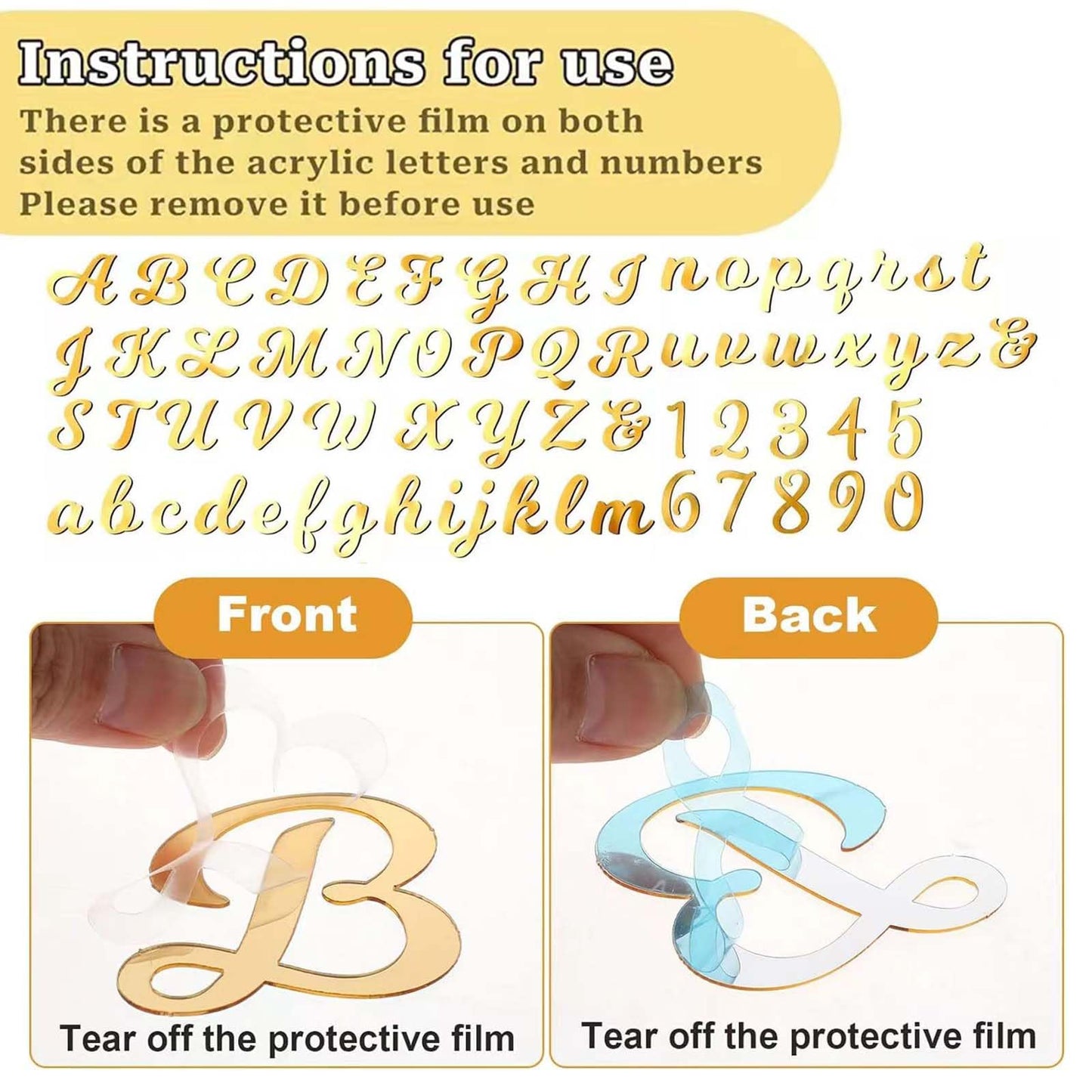 TAMUNI Acrylic Cake Topper - 128Pcs Elegant Gold Letters Cake Topper with 0-9 Numbers, a-z Letter and A-Z Letter, Cupcake Topper Decoration for Birthday (Gold)