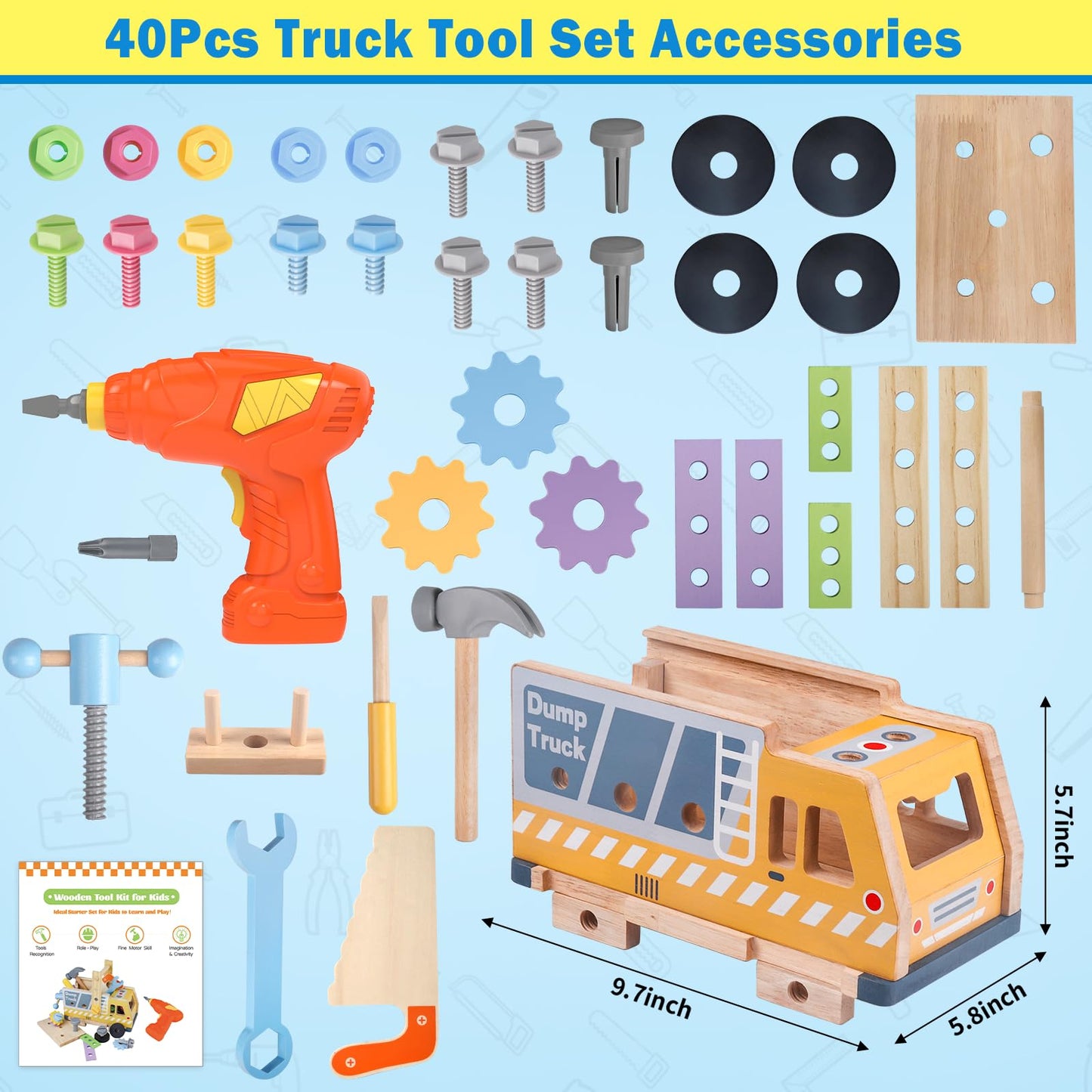 Rincalivestra Montessori Toys for 2+ Wooden Kids Tool Truck Set with Drill for Toddlers 2 3 4 5 6-40PCS STEM Educational Learning Toys Birthday Gift for 2-5 Year Old Boys & Girls