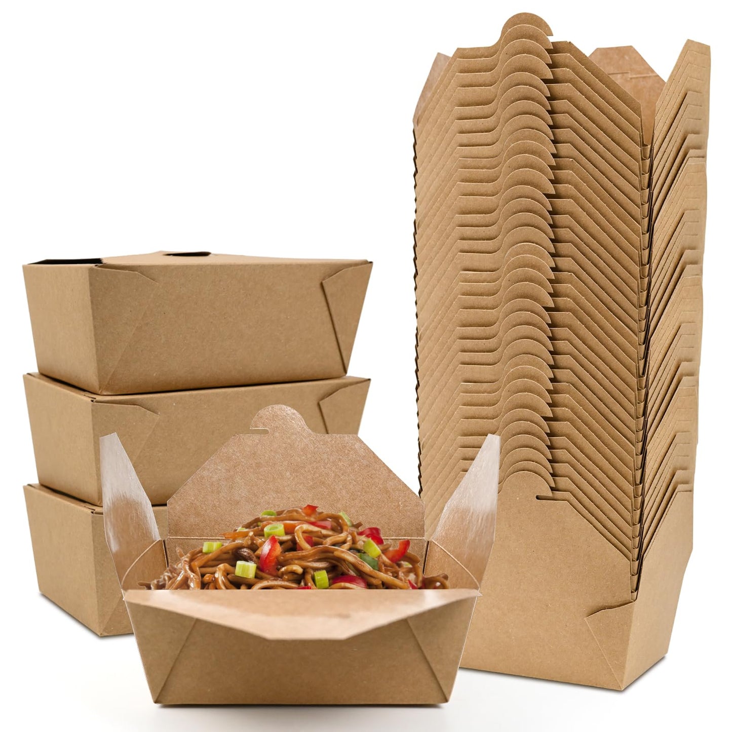 EcoDispose 80 Pack 45 oz Take Out Box Containers, Oil and Leak Proof Food Prep Kraft Paper To Go Container for Lunch, Leftover and Restaurant