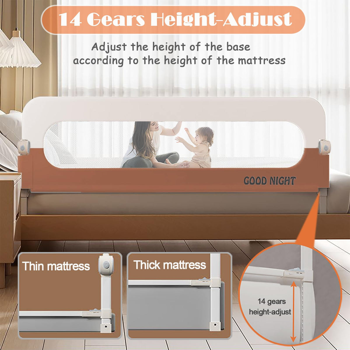 Foldable Baby Bed Rail for Toddlers, Adjustable Height Baby Bed Rail Guard Swing Down Baby Bed Safety Side Rails,Portable Bed Rails Guard Bumper for Full Queen King Size
