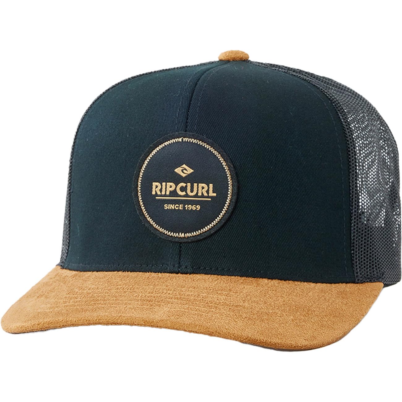 Rip Curl Icons Trucker Hat, Mesh Back Cap Snapback for Men, Adjustable, Black/Tan 243, One Size