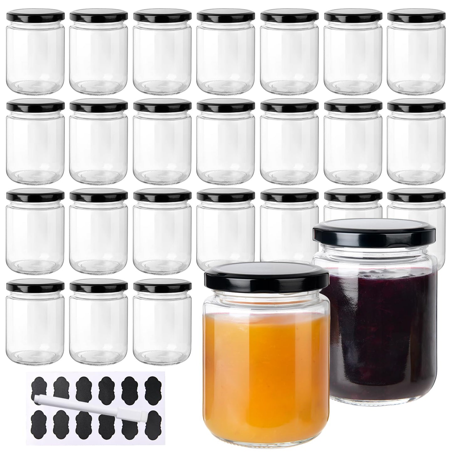 BPFY 24Pack 8oz Glass Jars with Lids, Clear Pot Masson 240ml, Small Jam Jars with Leak Proof Lids for Jelly, Honey, Pickles, Spice