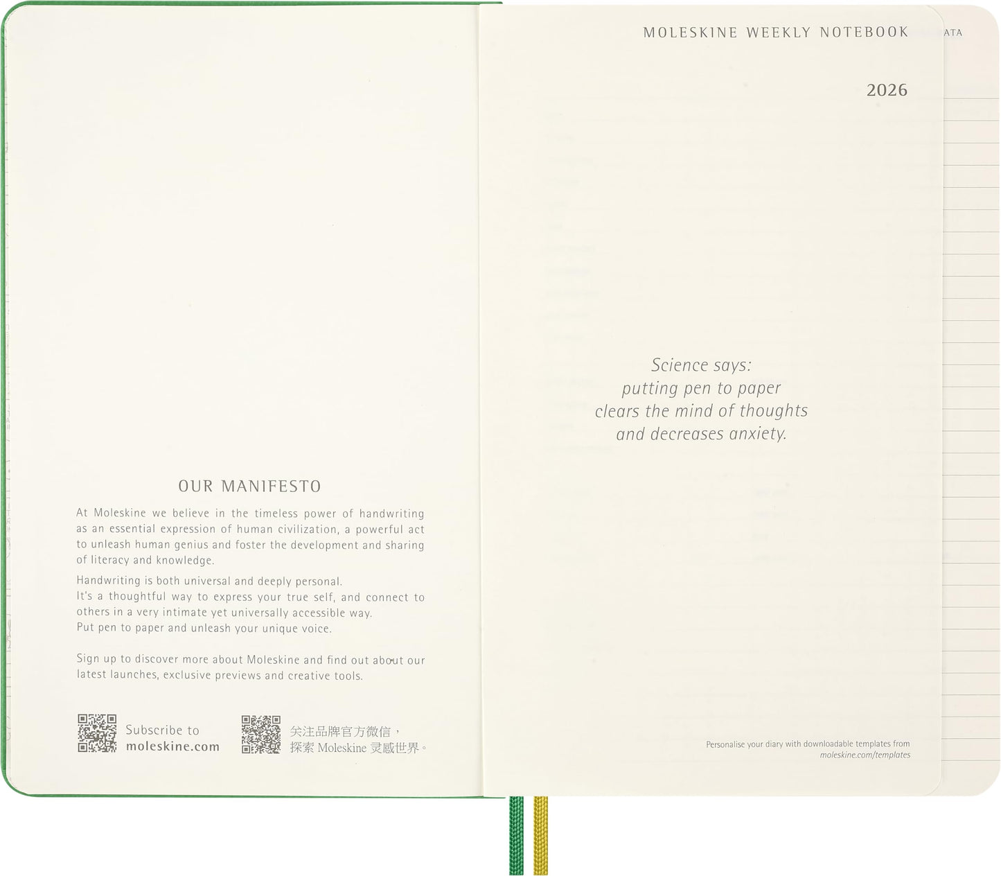 Moleskine Limited Edition Peanuts 'Charlie & Snoopy' 12 Month 2026 Daily Planner, Hard Cover, Large (5" x 8.25"), Emerald Green, 400 pages