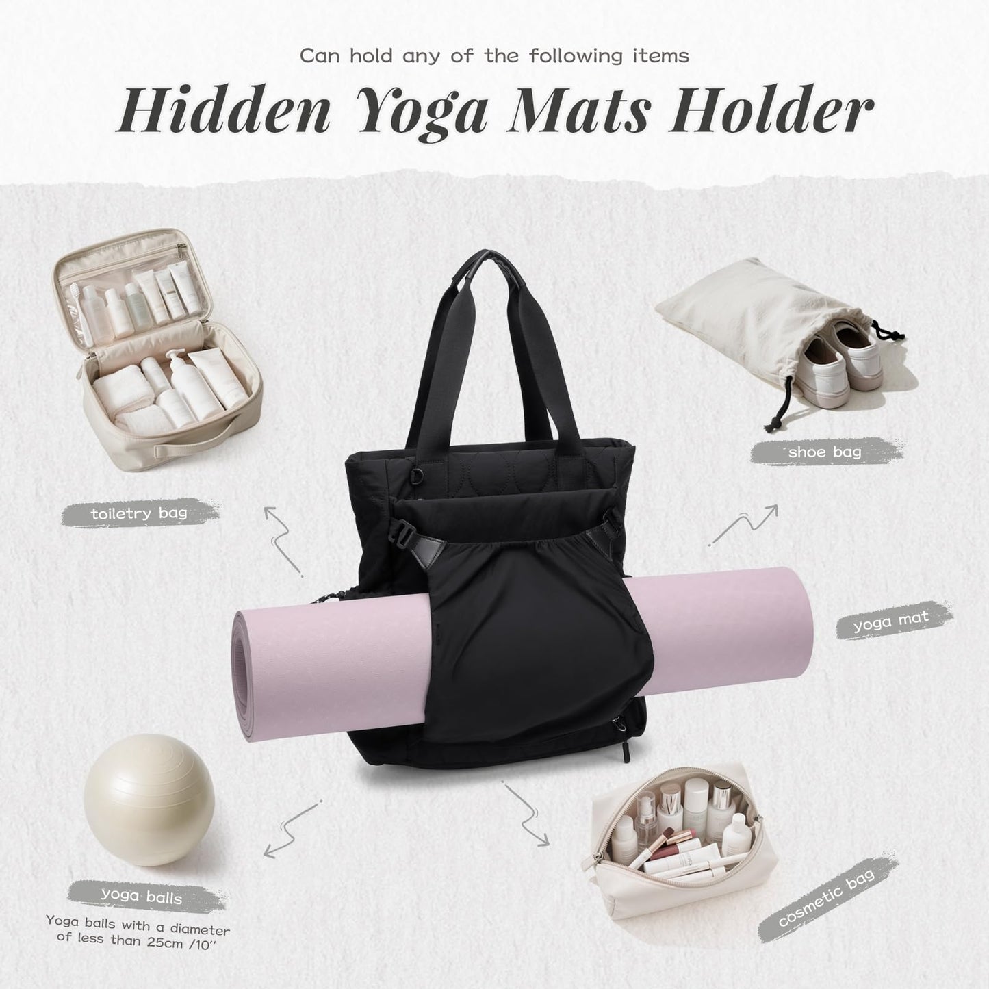 Convertible Laptop Backpack Yoga Sports Bag Quilted Tote Bag, Yoga Mat Carrier Bag for Travel, Fitness, Office and Shopping (Black)