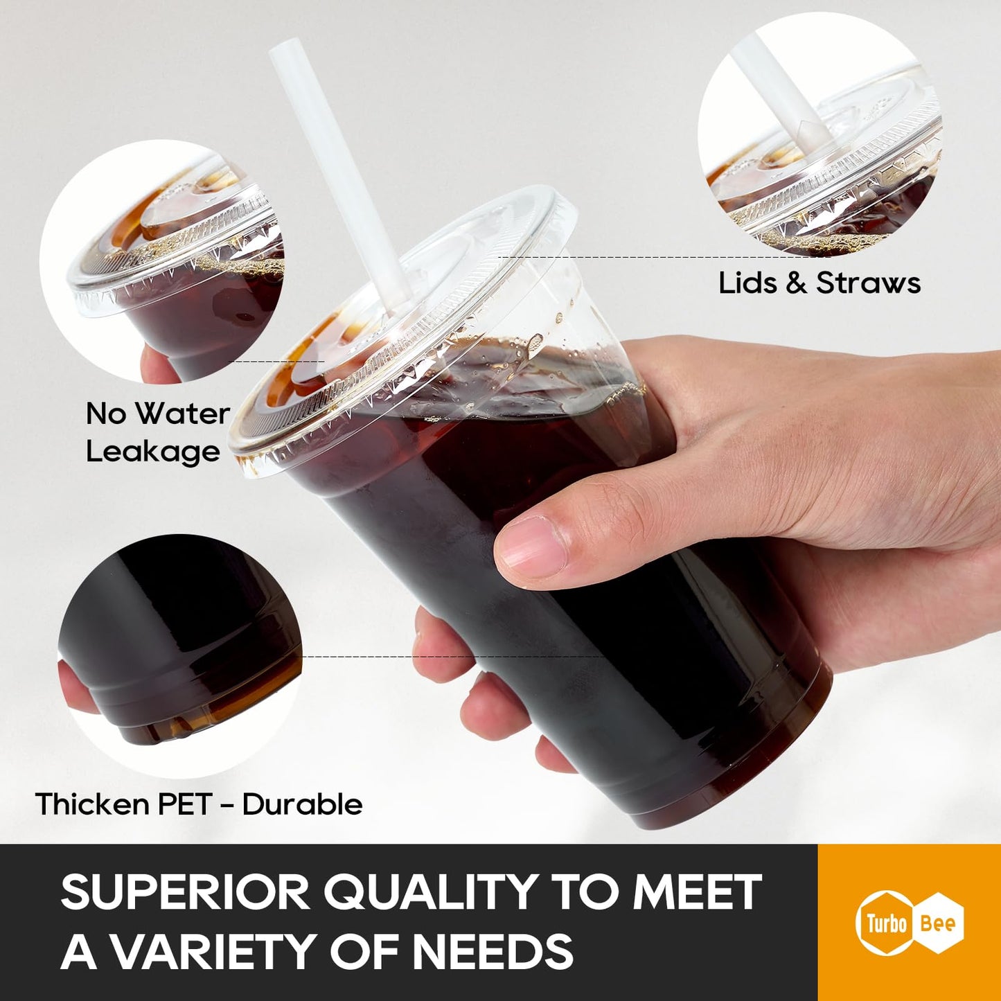 Turbo Bee 200 Sets 20 OZ Clear Plastic Cups with Lids and Straws, Disposable To Go Iced coffee cups with lids for Cold Drinks, Smoothie, and Slushie
