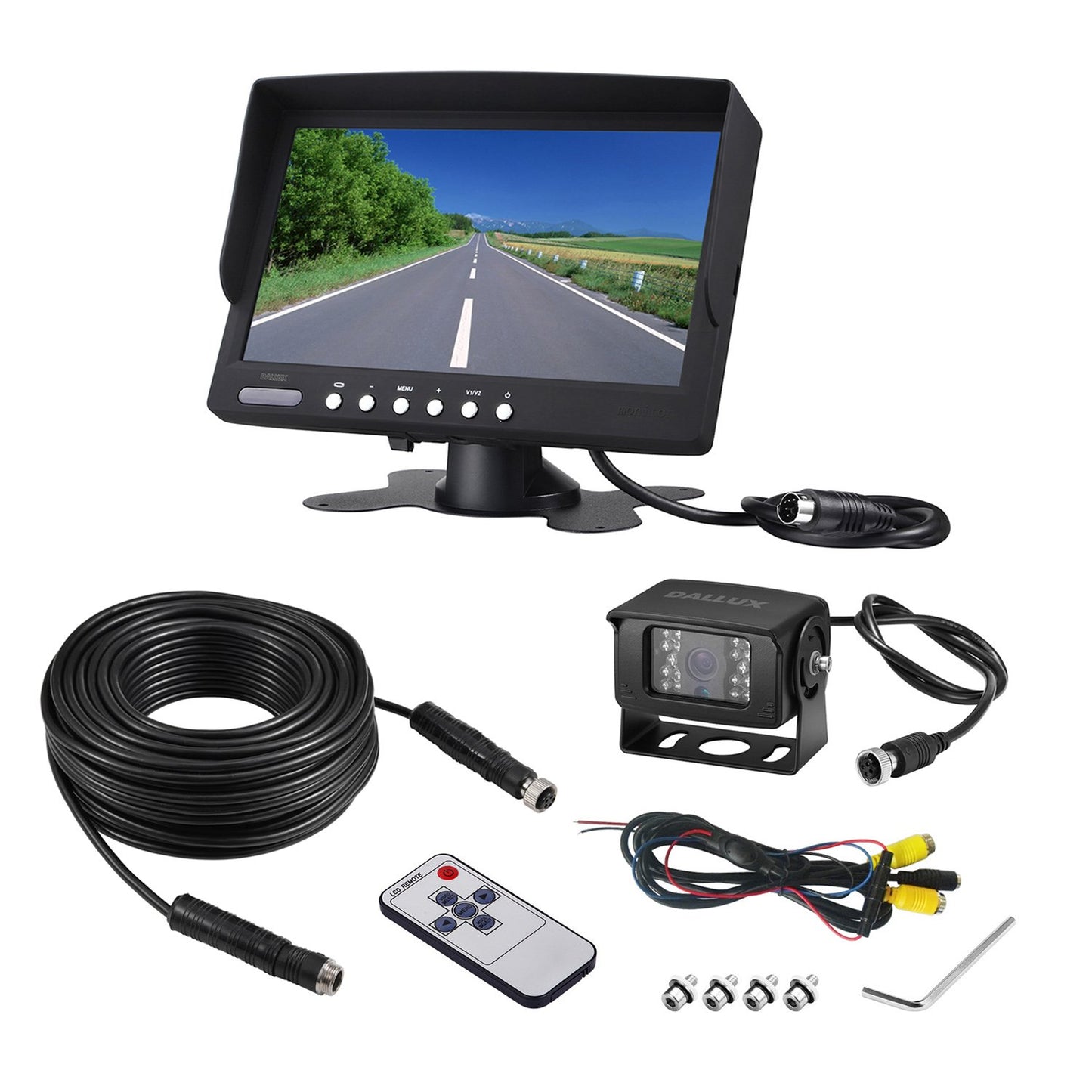Vehicle Backup Camera kit,Waterproof Night Vision Rearview Camera cab cam with 7 inch Monitor+ 4 PIN Camera Cable for Bus/Truck/Van/Trailer/RV/Camper/Motor Home/Pickup/Harveste/Vehicles(12-24V)