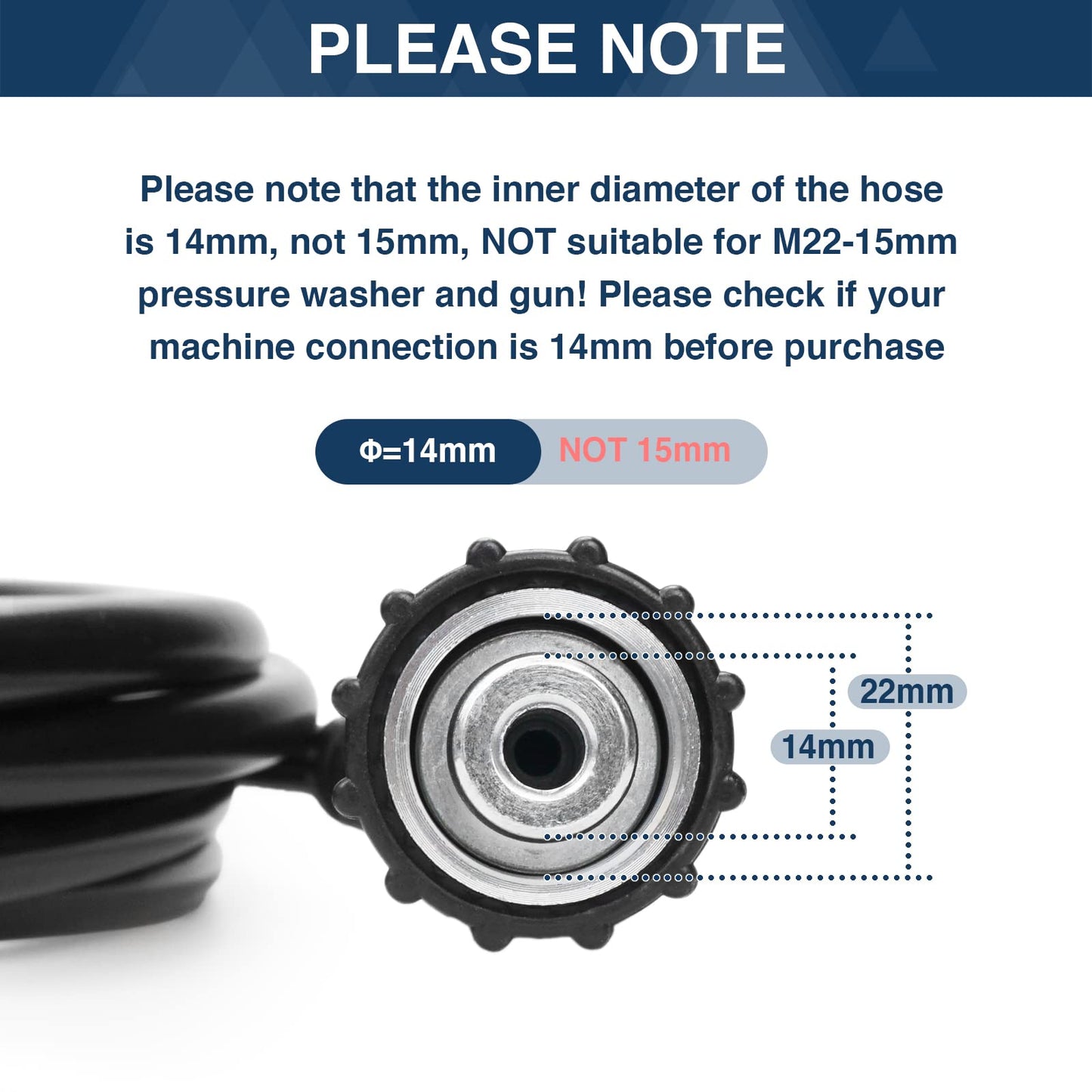 DERASL High Pressure Washer Hose, 50FT, 3300PSI, M22-14mm Female Thread on Both Sides, Torsion Resistant, Replaces Most Brands of Power Washer Hose