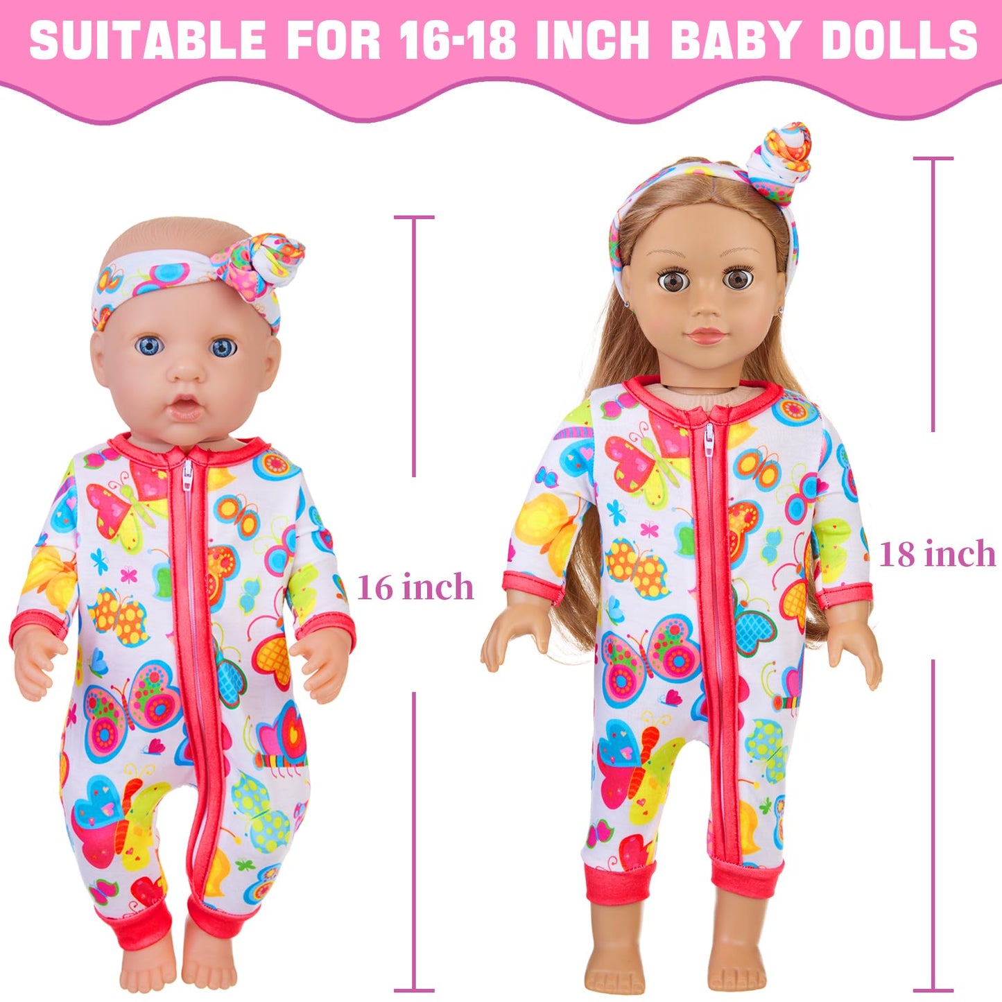 ZITA ELEMENT 5 Sets 14-18 Inch Baby Doll Clothes Outfits Casual Wear for 17 Inch Baby Doll Clothes and Headbands 10 Pcs in Total Doll Clothing and Accessories