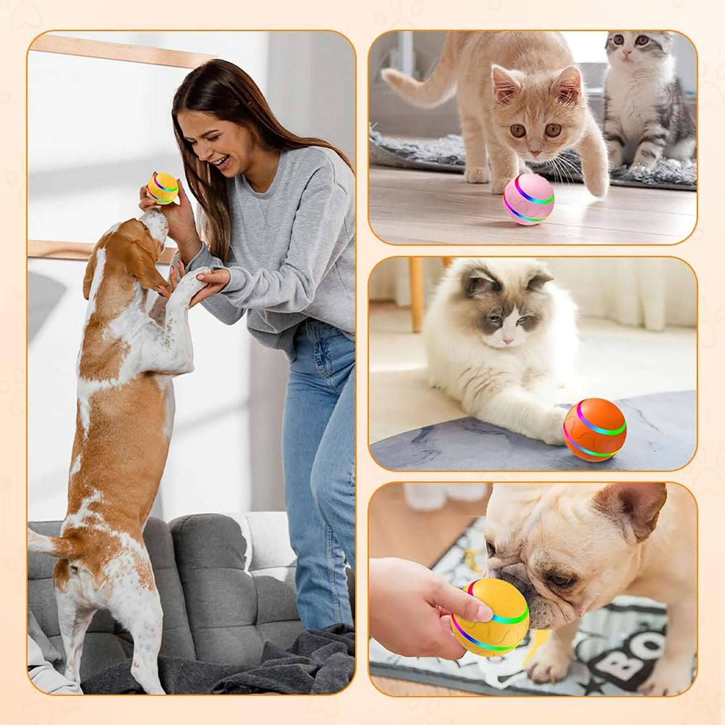 BEFYUS Interactive Dog Toy Ball - Smart Cat Interactive Ball and Self Moving Bouncing Rotating Wicked Air with Rechargeable，Active Rolling Ball for Dogs/Cats