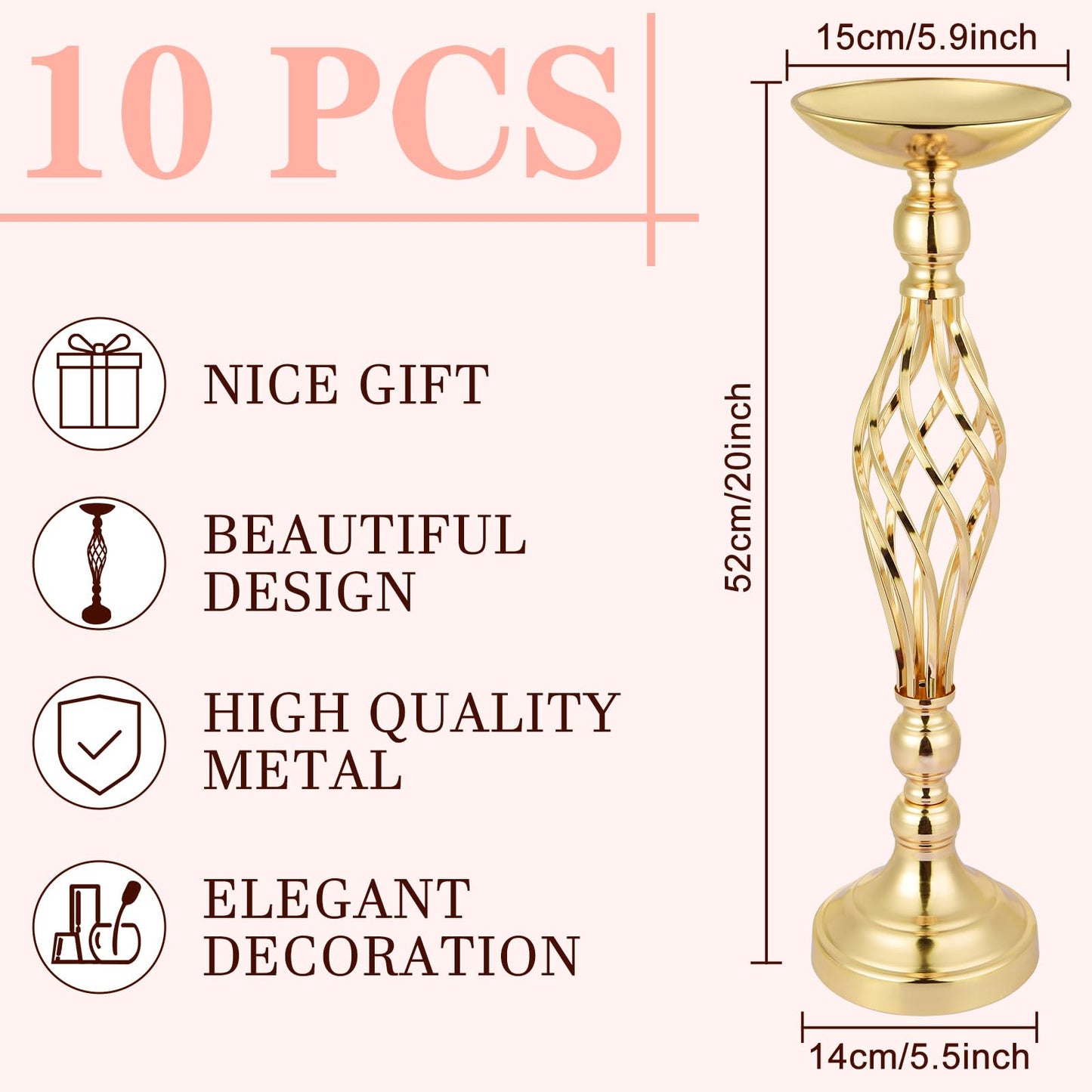10 PCS Gold Flower Stand Centerpiece, Wedding Table Gold Flower Stand Vases Centerpiece Decorations for Wedding, Birthday Party and Other Holiday Event