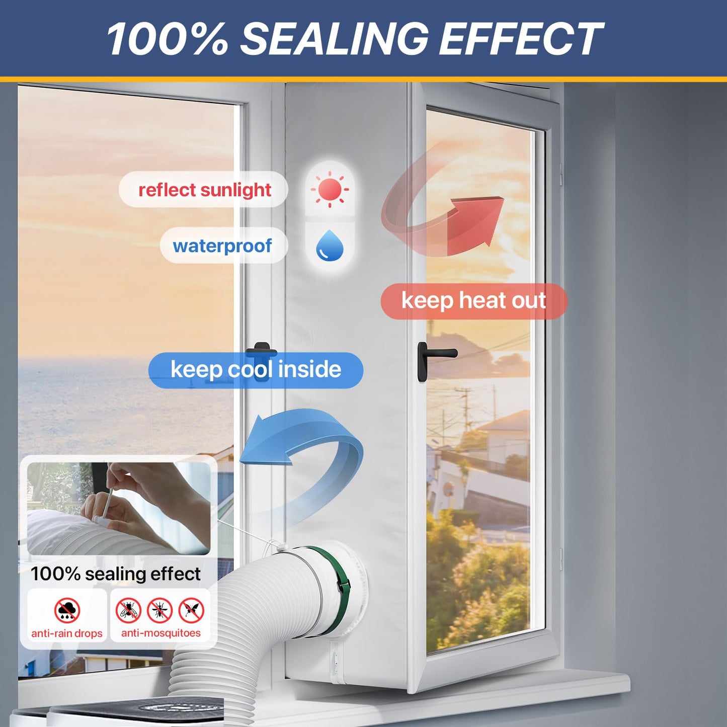 LOVIGA 400CM(157") Portable AC Window Seal, 100% Airtight Casement Window Vent Kit Seal Kit for Portable Air Conditioner & Ventilation System, Easy to Install, No Drilling
