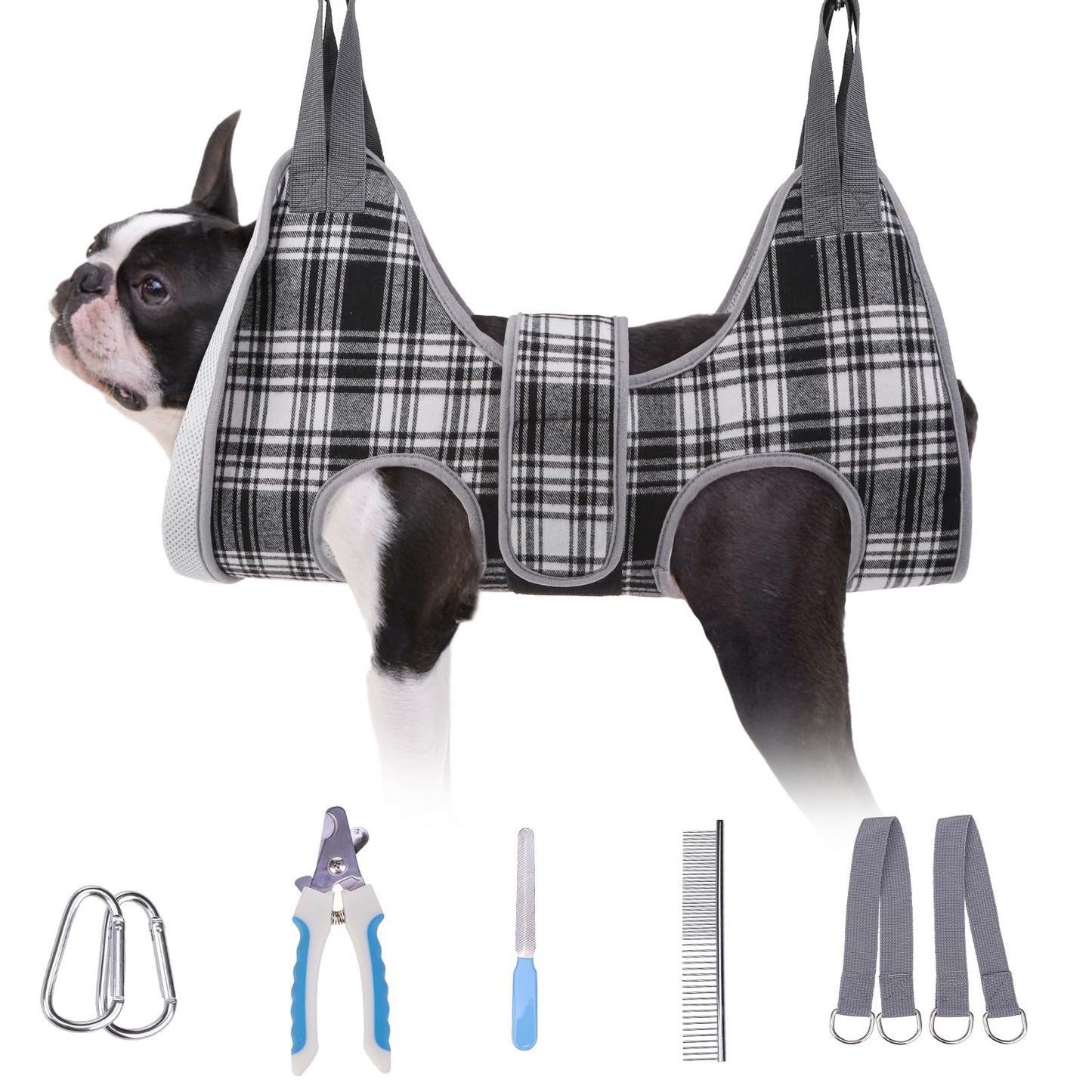 BEAUTYZOO Dog Grooming Hammock for Small Dogs Cat- Dog Sling for Nail Trimming/Clipping- Dog Hanging Harness Holder with Thick Fabric Neck Support & Strap Restraint Claw Care, Black White S