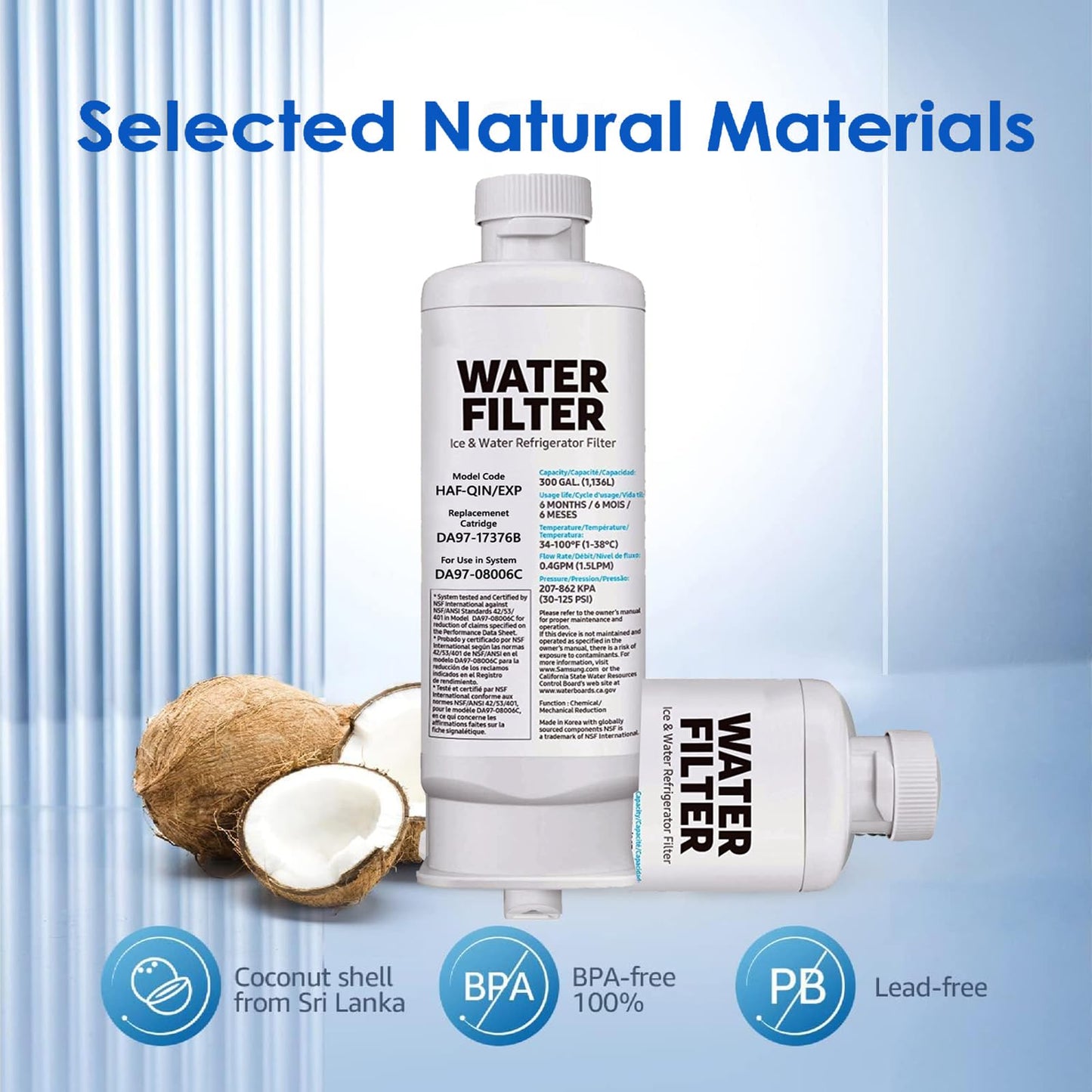 Water Filter DA97-17376B Refrigerator Replacement for Samsung HAF-Qin/EXP, DA97-17376B, DA97-08006C, HAF-Qin (2 Count)