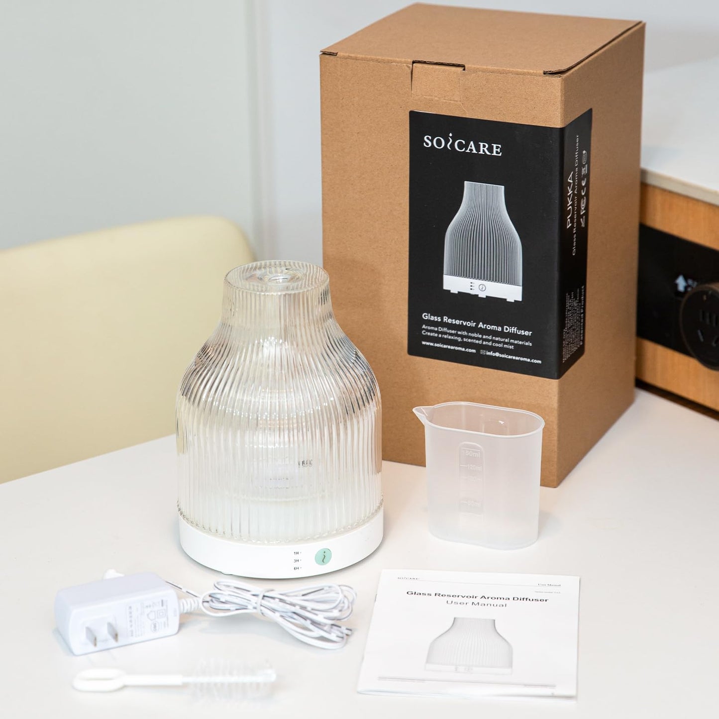 SOICARE 200ml Glass Reservoir Essential Oil Diffuser with Glass Dome Ultrasonic Aromatherapy Diffuser with Four Timer Colorful Light Auto-Off for Gift Home Office Bedroom