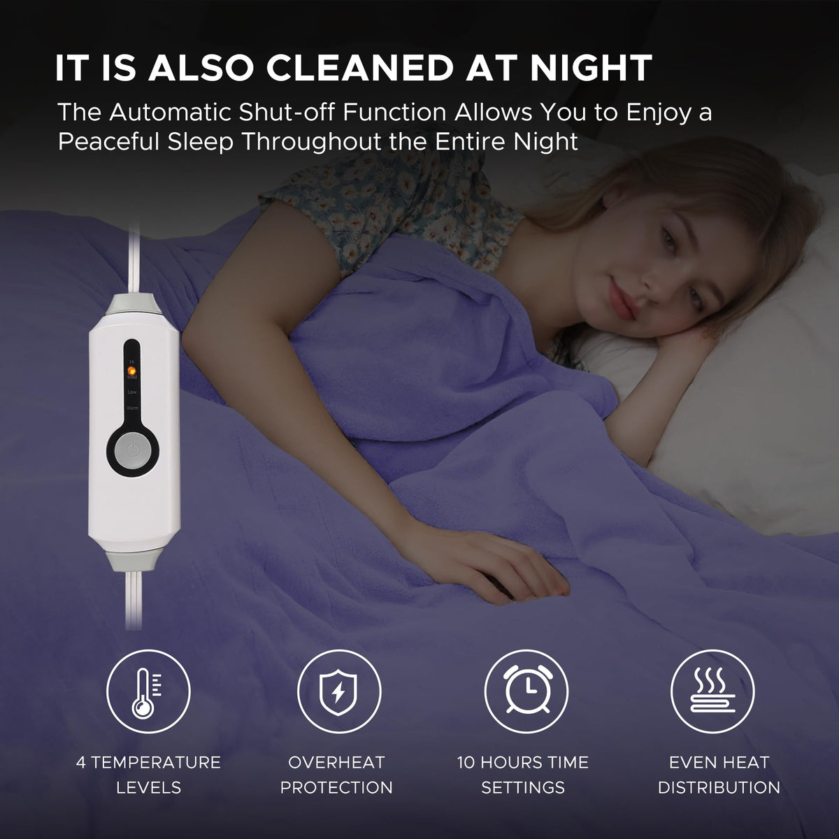 Full Size Electric Heated Blanket 72"x84", 4 Heat Modes,10H Auto Off,Soft Microplush & Sherpa Fabric,Overheat Protection,No Central Heating,Dual Bed Sofa Use,Washable,Winter Gift,Light Purple