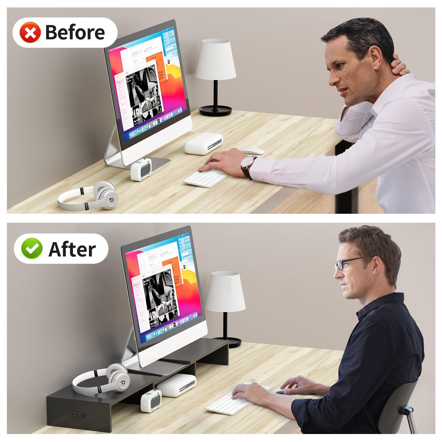 Pholiten Dual Monitor Stand Riser for 2 Screens，Desktop Monitor Stand with Adjustable Length and Swivel Angles, Extra Long Multifunctional Stand up to 48.2" fit Computer Laptop Printer Max 44 lbs