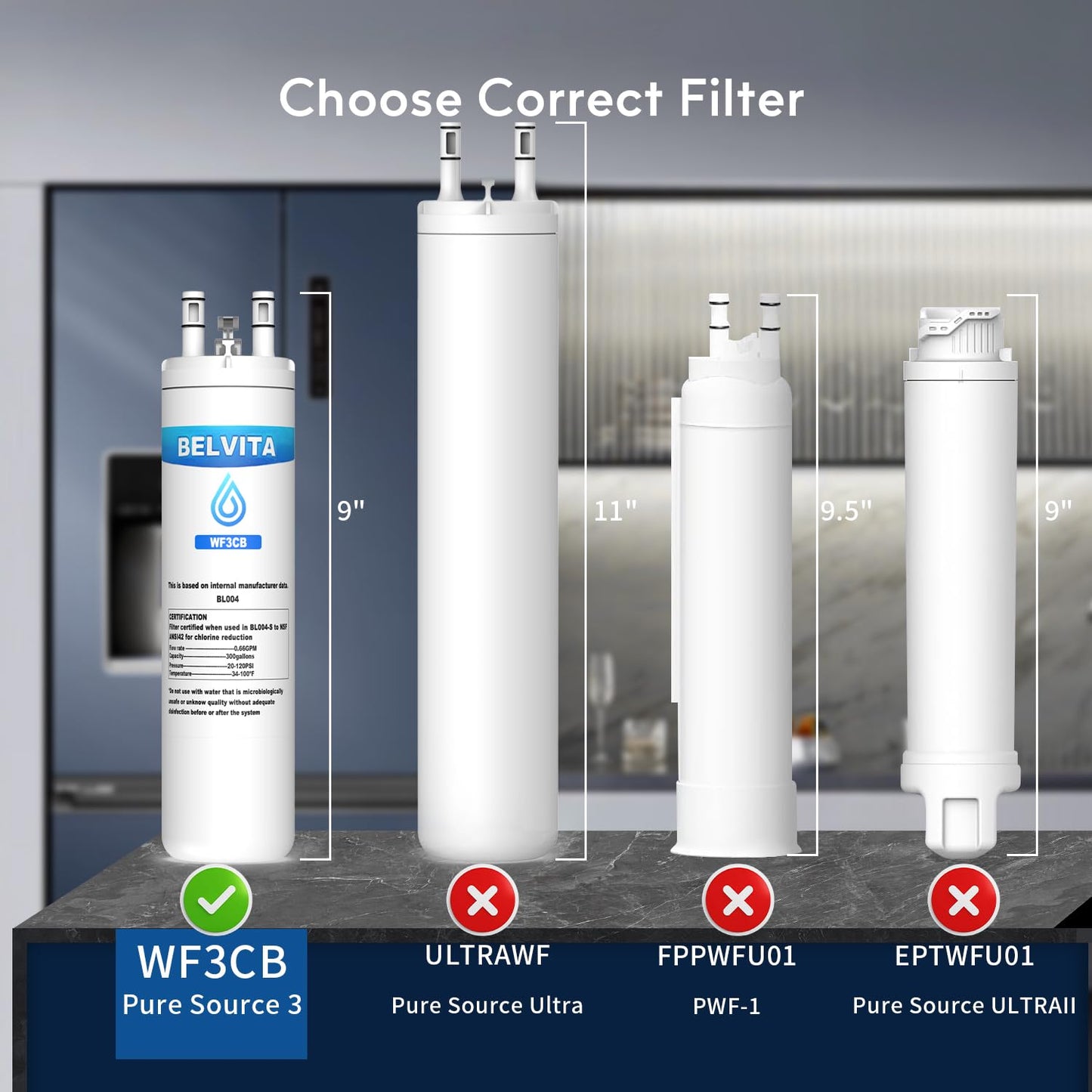 WF3CB Refrigerator Water Filter Compatible with Frigidaire WF3CB Puresource3 242069601 242086201 (3-Pack)