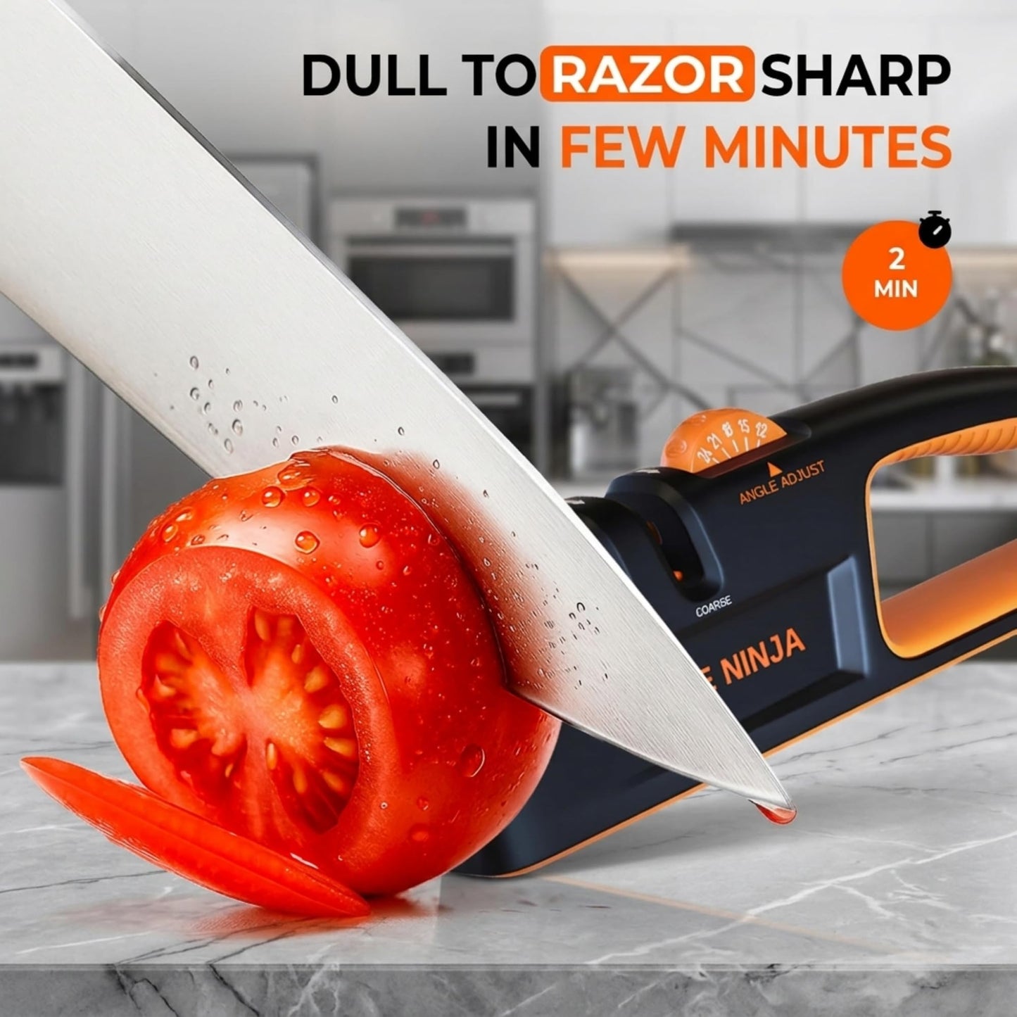 Orange Ninja Knife Sharpeners - 5 Adjustable Sharpening Angle- Premium Quality Kitchen Knife Sharpener - Handheld Knife Sharpeners for Kitchen Knives Sharpener by Sharp Pebble