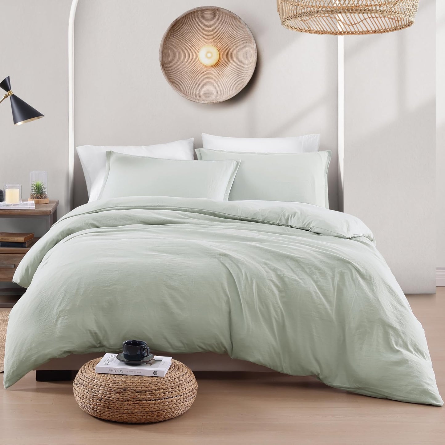 LANE LINEN Queen Duvet Cover Set 3 Piece - Prewashed Soft Brushed Microfiber Bedding with Zipper - Includes Duvet Cover & 2 Shams - Mineral