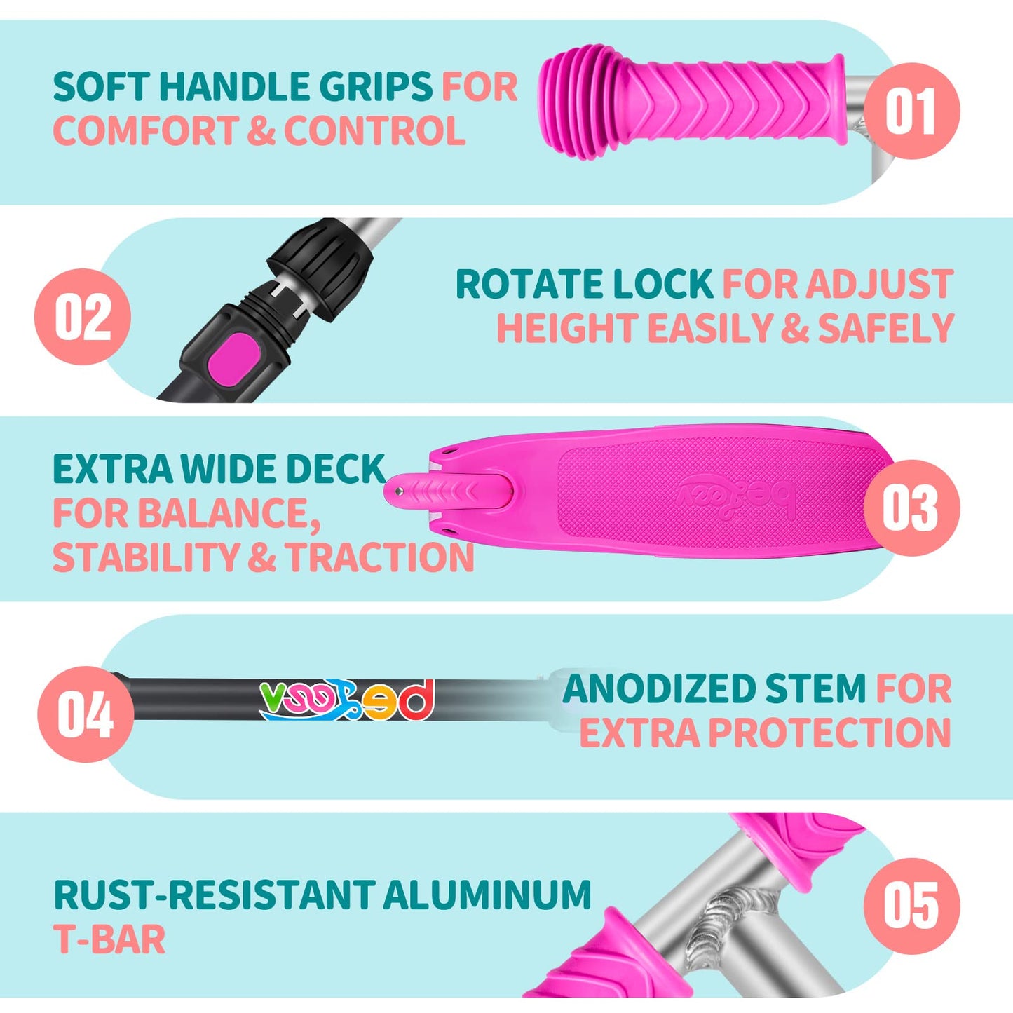 BELEEV A1 Scooter for Kids Ages 2-6, 3 Wheel Kick Scooter for Toddlers Girls Boys, 4 Adjustable Height, Lean to Steer, Light up Wheels, Wide Deck, Easy to Assemble, Lightweight Scooter for Children