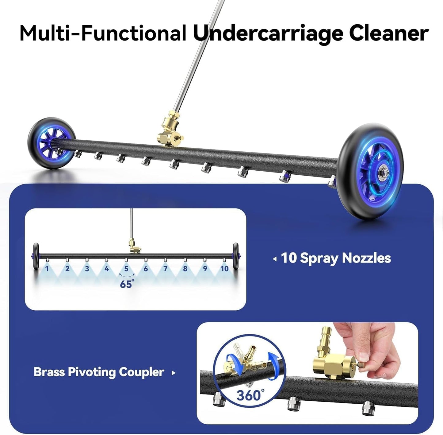 Aihand 35'' Undercarriage Pressure Washer Attachment, 2-in-1 Power Washer Under Car Cleaner with 100ml Foam Cannon,10 Nozzles, 4000 PSI Water Broom with 3 PCS Extension Wand Undercarriage Sprayer,Blue