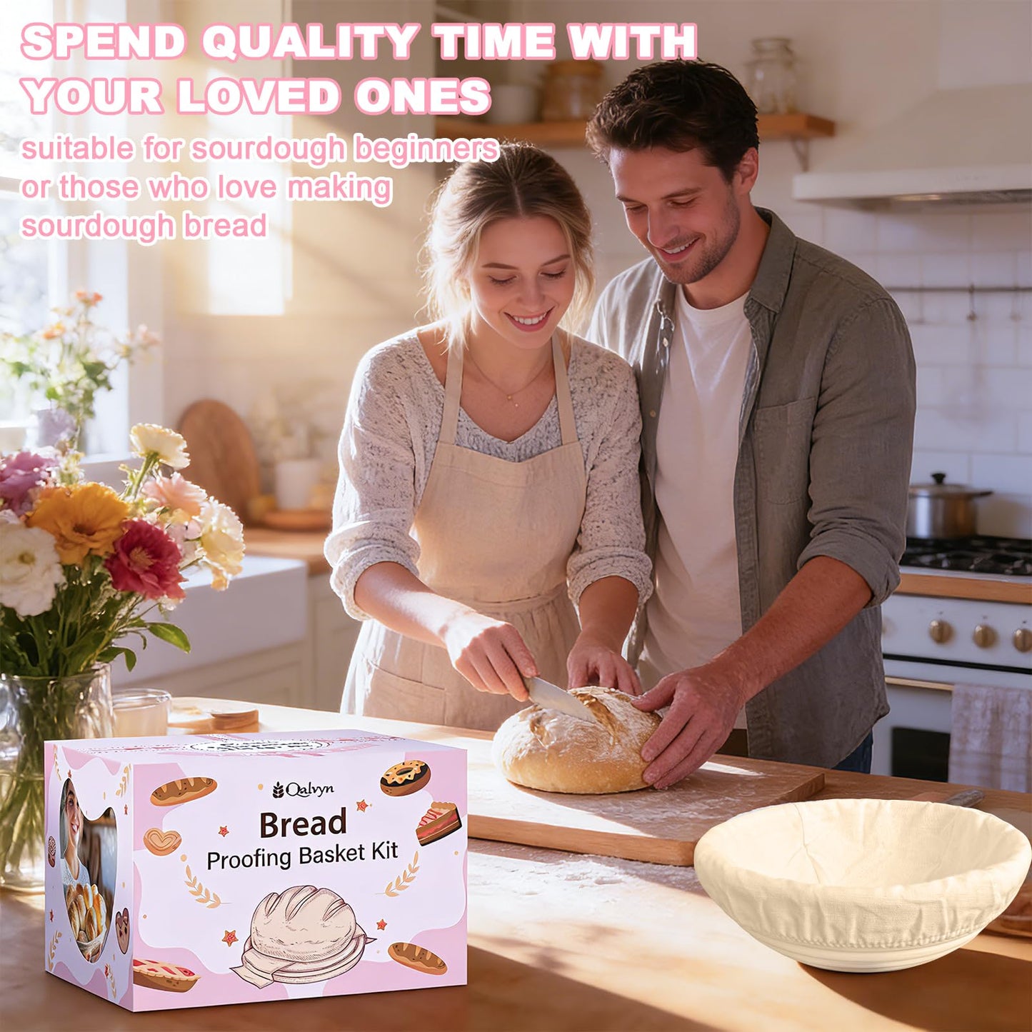 Beginner Sourdough Starter Kit, Sourdough Bread Baking Supplies, Bread Proofing Basket Set with Glass Sourdough Starter Jar, Sour Dough Bread Making Tools Kit Baking Gifts for Women Mom Wife