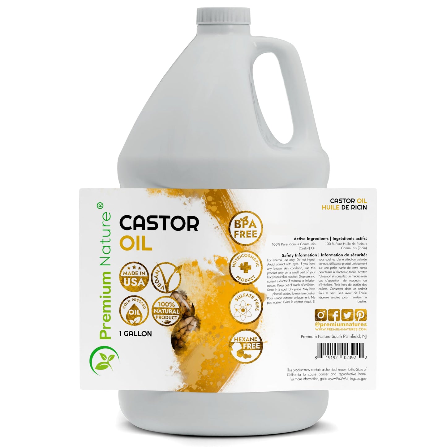 Castor Oil Pure Carrier Oil - Cold Pressed Castor Oil for Essential Oils Mixing Natural Caster Oil, 1 Gallon