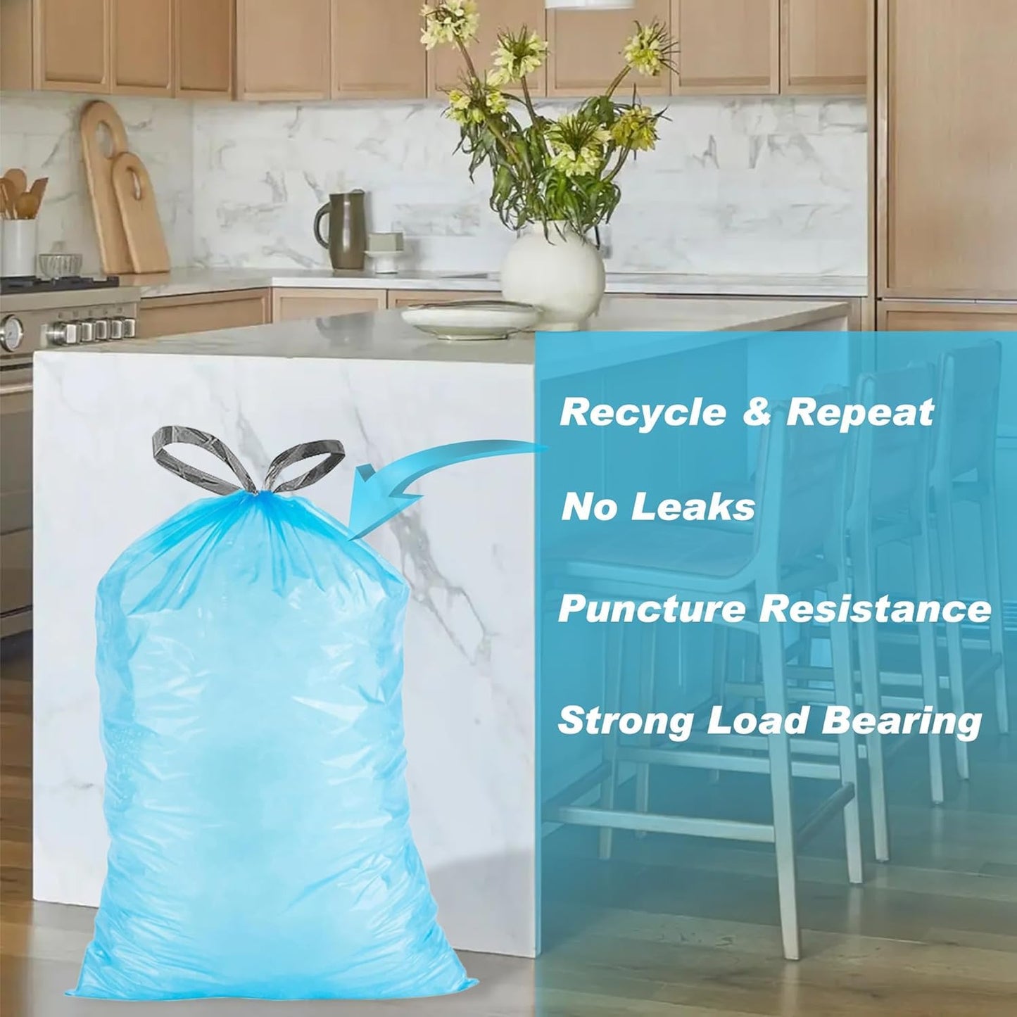 Code H 200 Count White 100 & Blue 100 8 Gallon 1.2 Mil THICK Heavy Duty Plastic Trash Bags with Reinforced Drawstring Compatible with simpIehuman Code H Leak-Proof Tear Resistant GRAND SAVE!