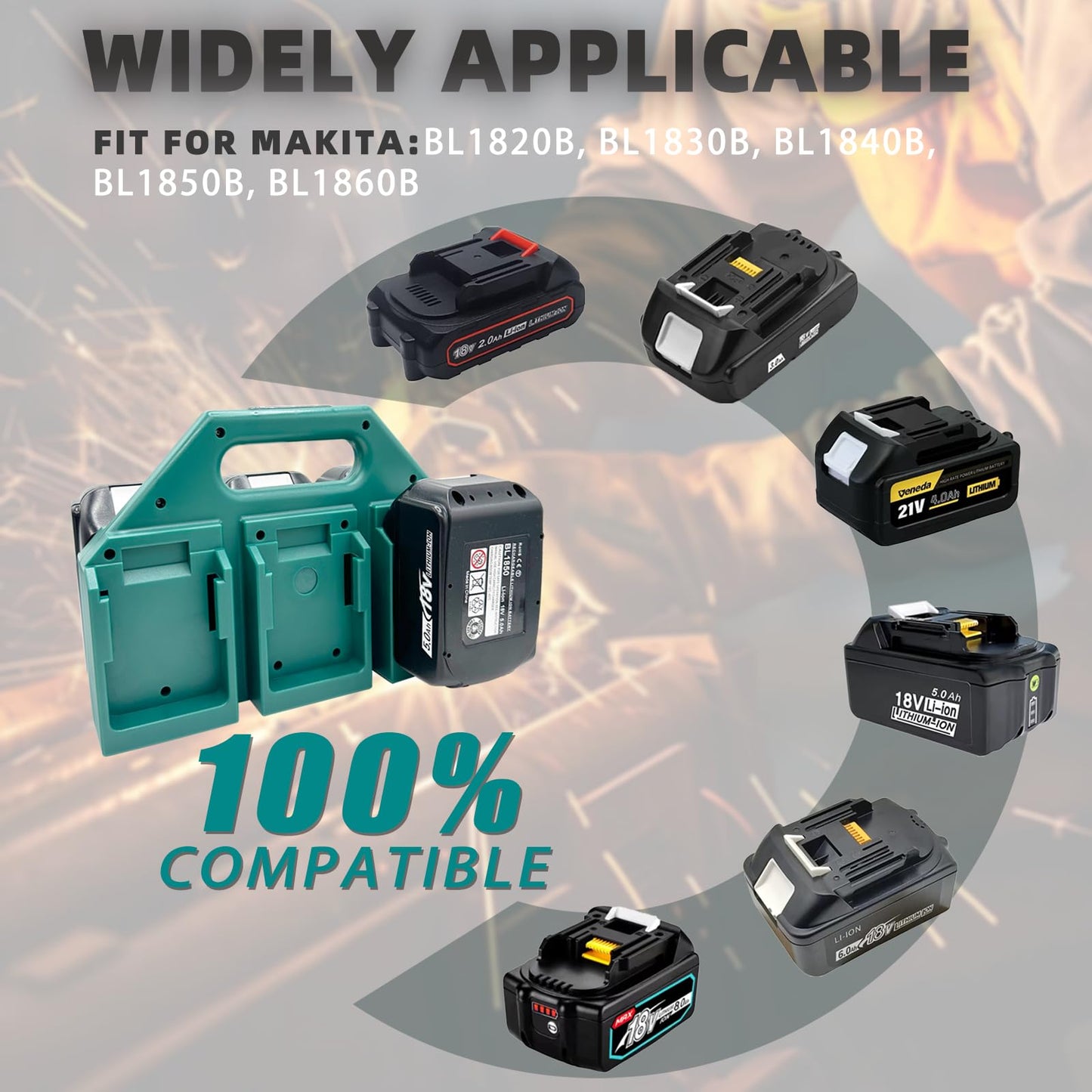 6-Slot Battery Holder for Makita 14V&18V LXT Batteries - Rugged & Portable Storage Case, Compact Organizer for Tool Boxes & Bags, Quick Access, Ideal for Transport & Job Sites