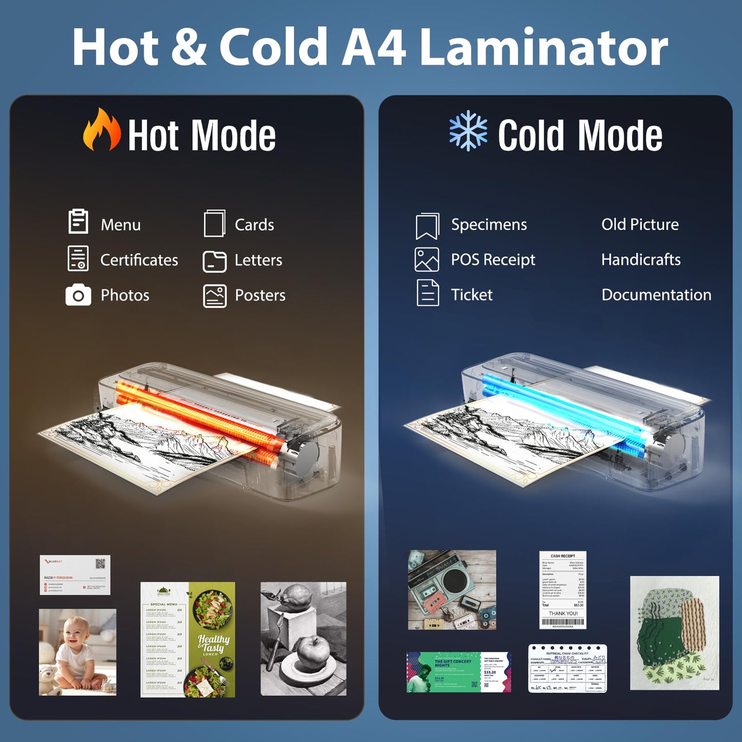 OidoZac Laminator Machine, 11 in 1 Laminating Machine with 36 Laminating Sheets, A4/Letter Size Desktop Thermal Laminator 2 Temperature Modes 3 Cutters Built-in Paper Trimmer for Office School Home
