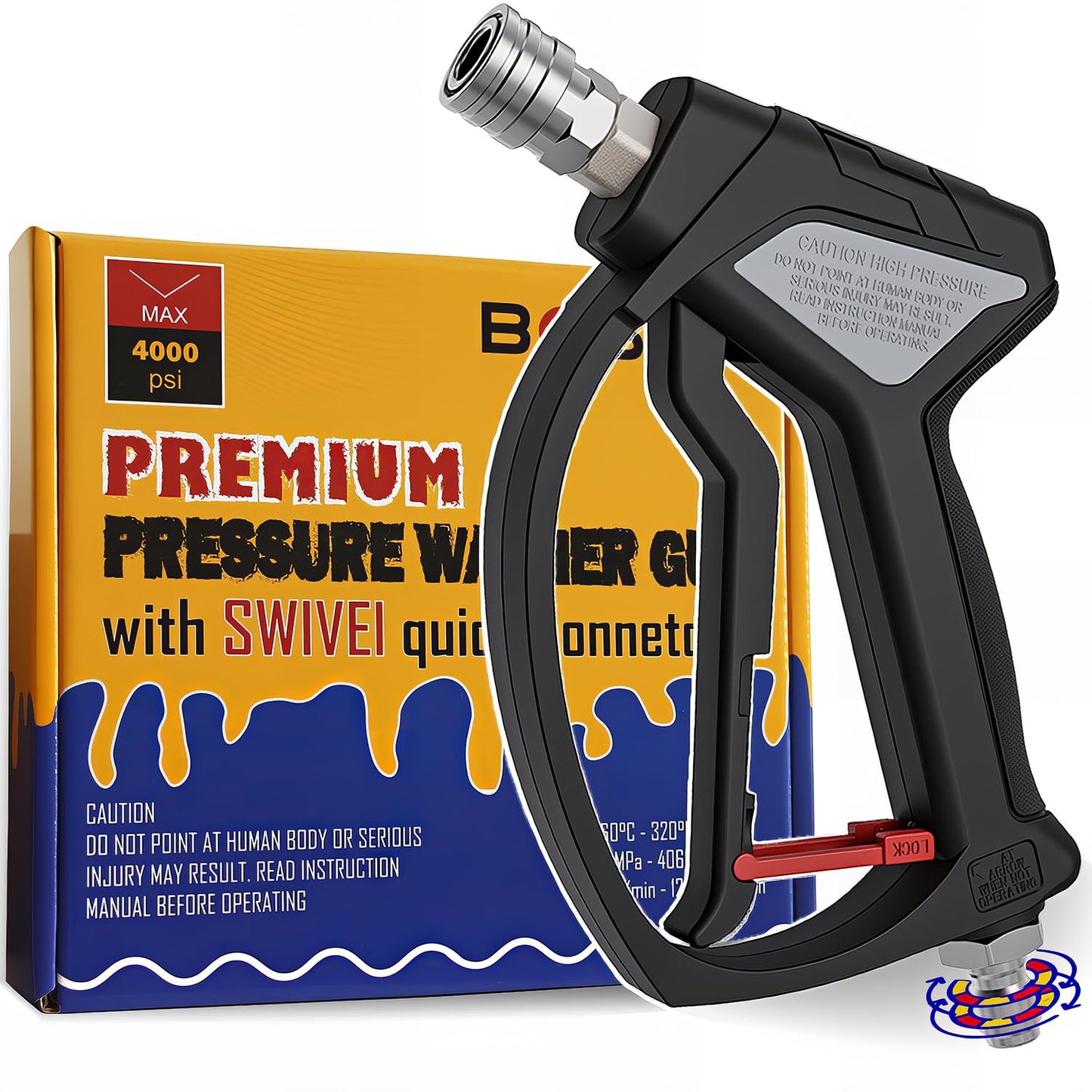 BOSEA Pressure Washer Gun with Swivel Connector, Nickel-Plated Real Copper Valve, Durable Swivel Gun with 1/4” Connector for Foam Cannon or Nozzles and 3/8" Quick Connect for Pressure Washers