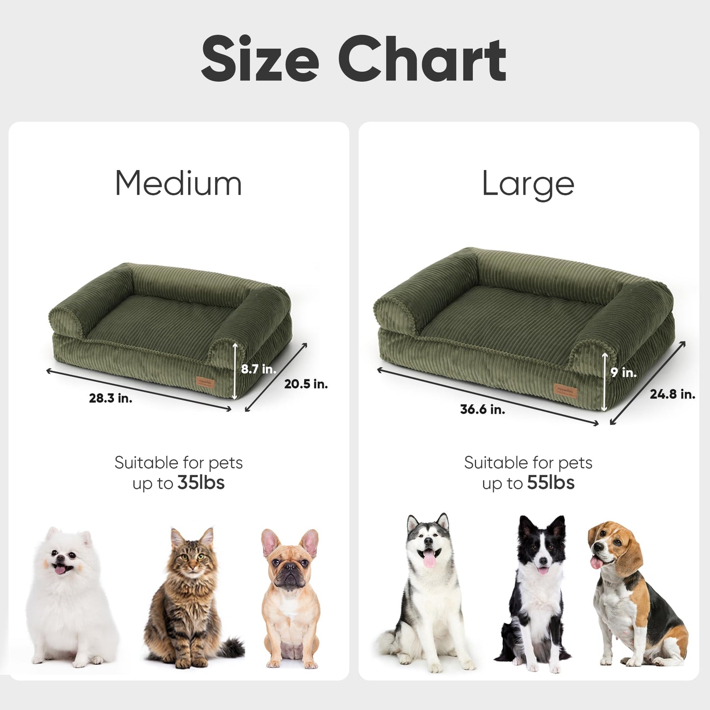 FUKUMARU Cute Dog Bed, Fluffy Dog Bed with TPU Layer Keeping Lining Dry, Dog Couch Medium Size Dog Easy to Care, Warm Cat Bed with Removable Zipper Cover, 36inch, Large, Green