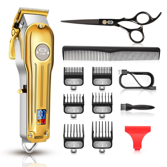 CIICII Hair Clippers for Men Professional, Cordless Barber Clippers for Hair Cutting (12Pcs Rechargeable USB Adjustable LCD Display Hair Beard Grooming Trimming Haircut Kit) for DIY Home Barber Salon