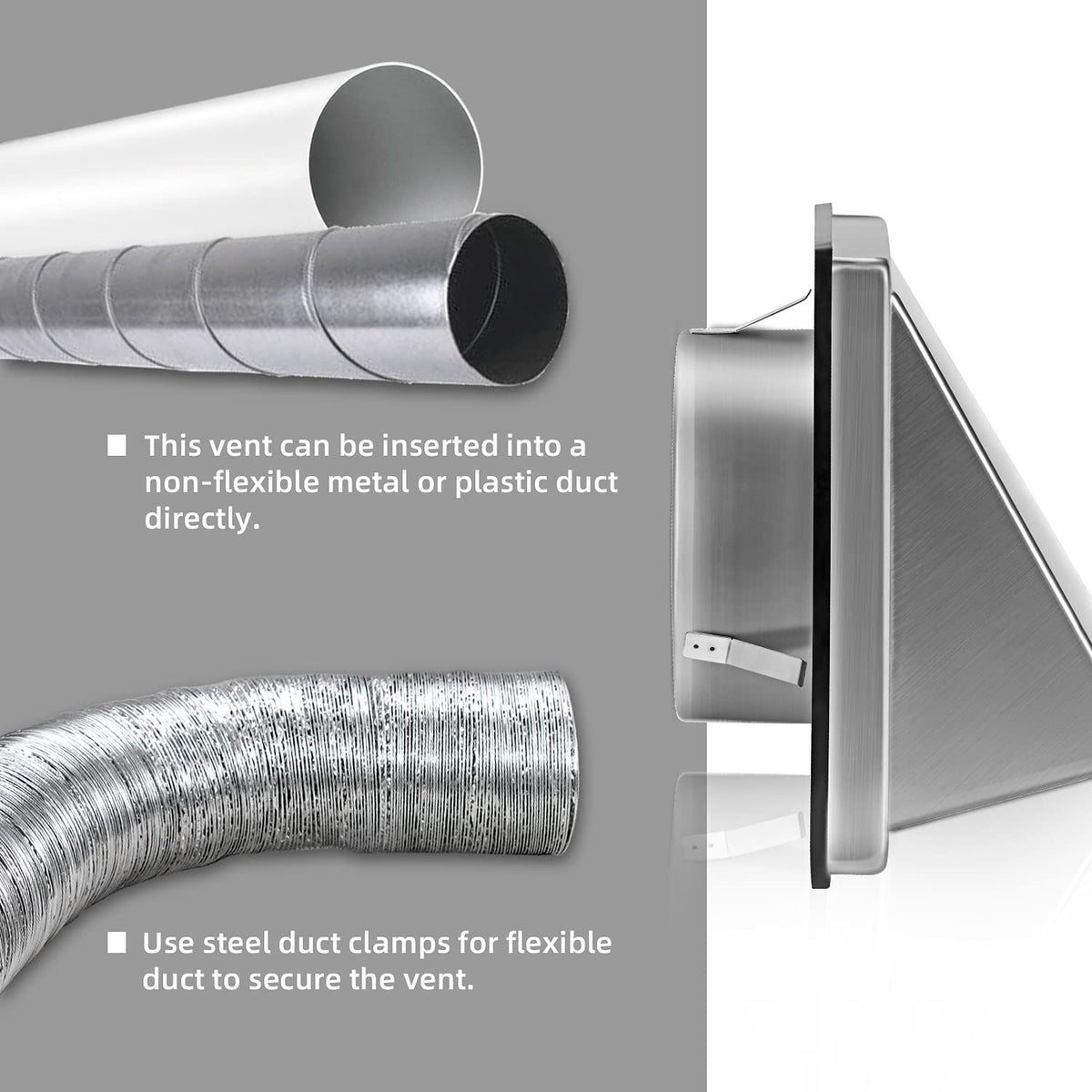 FRESH SPEED 6-Inch External Extractor Wall Vent Cushioned Non Return Flap