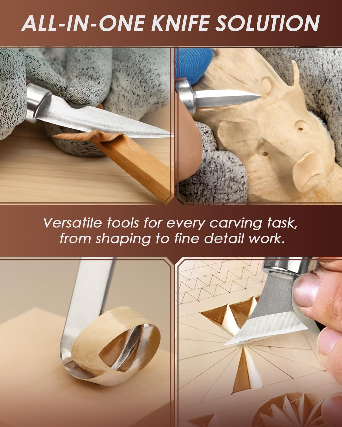 EasyTime Wood Carving Tools Kit: Deluxe Wood Whittling Set with PU Leather Case - Woodworking Knives with Basswood Blocks & Instructions, Hobby Gift for Adults Kids Beginners DIY