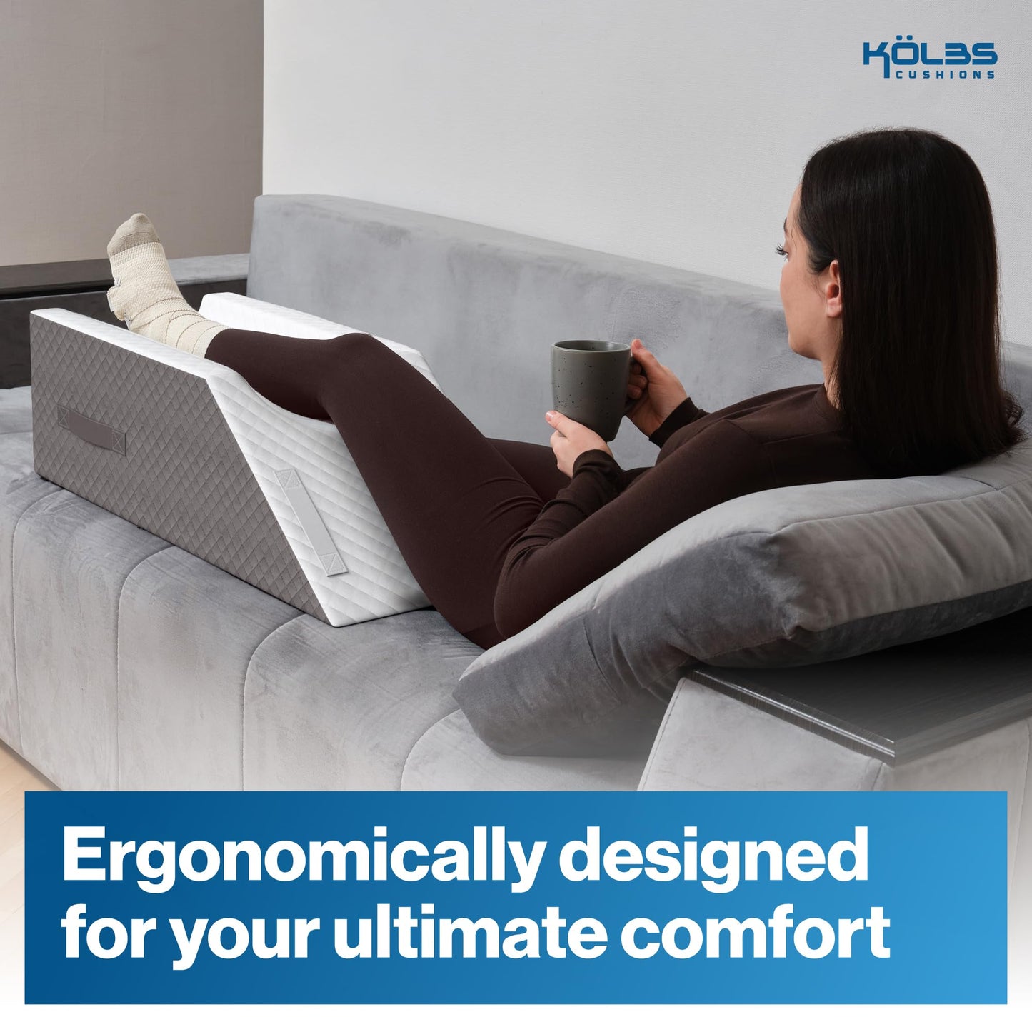 Kӧlbs Single Leg Elevation Pillow | Post Surgery Leg Pillow | Stylish Chic Jacquard Cover | Wedge Pillow for Sleeping | Ankle Knee and Leg Support Pillow for Injury After Surgery