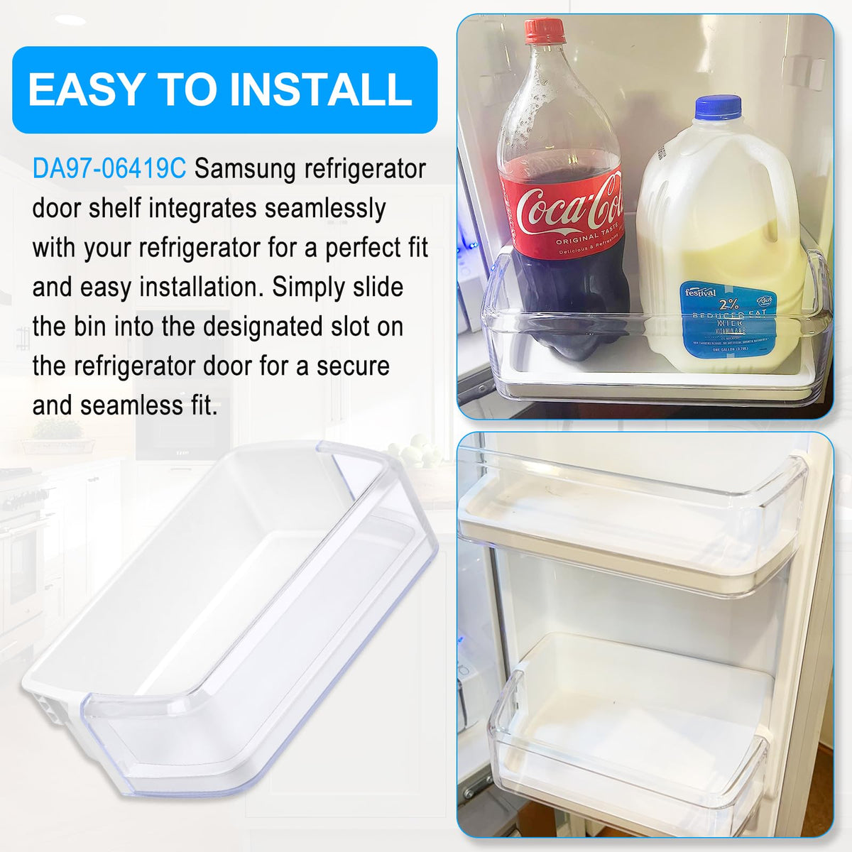 UPGRADED DA97-06419C Refrigerator Door Shelf Basket Bin Right Compatible with Samsung Refrigerator Door Shelf RFG293HARS RFG297HDRS RFG298HDRS Door Shelf DA63-04314 DA63-04316 AP4567198 Door Shelf Bin