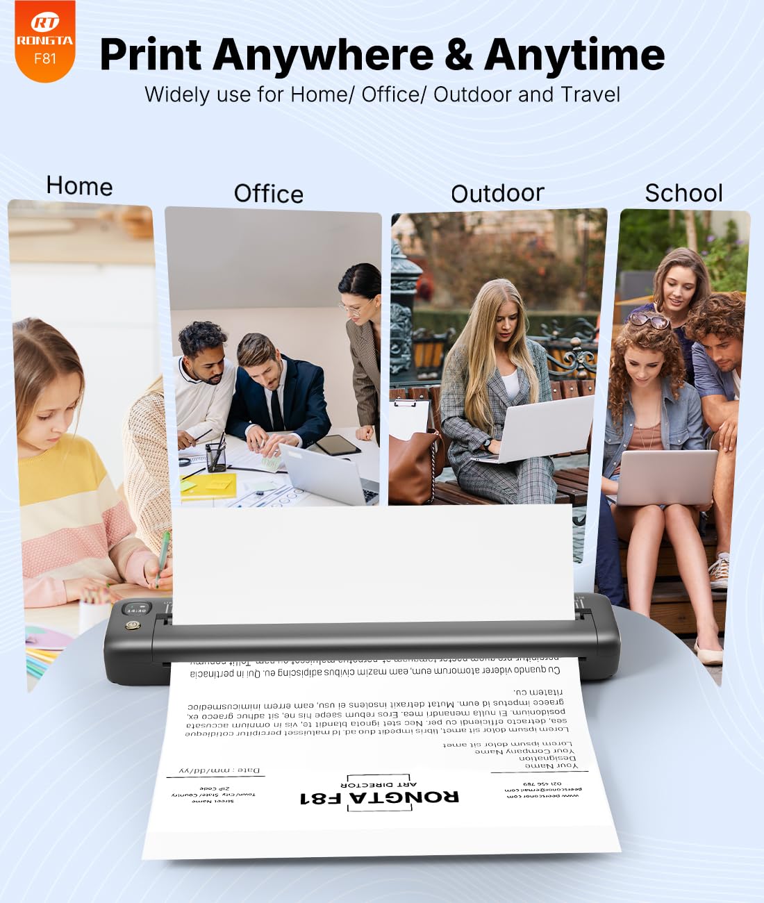 Rongta Portable Printer Wireless for Travel, Inkless Thermal Printer, Compatible with Android,iOS & Laptop, Small Bluetooth Mobile Printer for School/Office/Home Use (Gray)