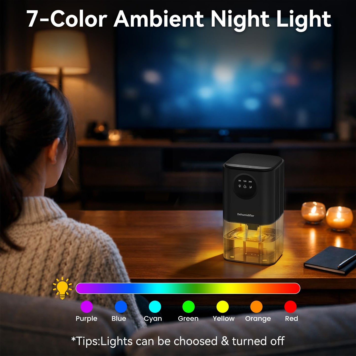 Dehumidifier, 57oz Small Dehumidifiers for Home, Ultra Quiet (25dB) 350 sq ft Mini Dehumidifier, Portable for Bathroom Bedroom Closet Basement RV, with 7-Color LED, Smart Defrost, Auto Shut-Off