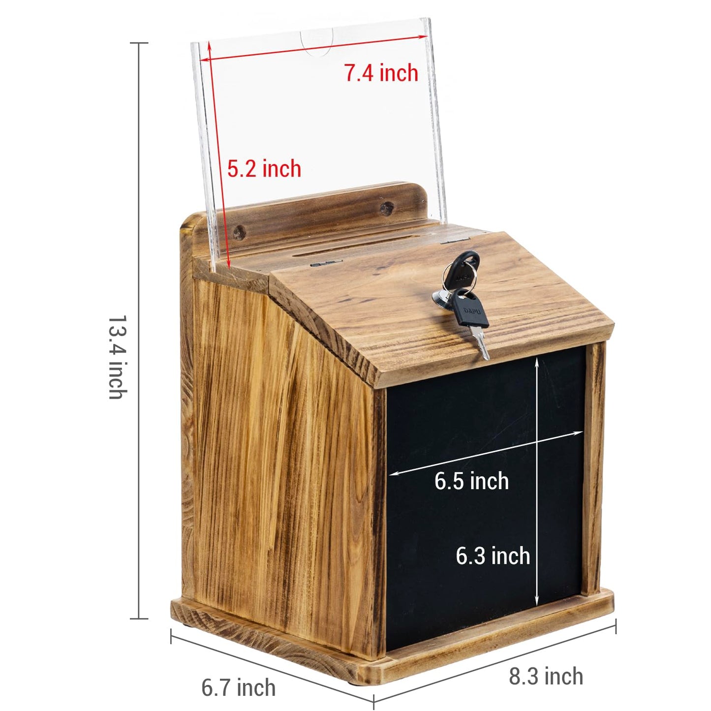 MyGift Tip Jar, Donation Box for Fundraising, Wood Suggestion Box with Lock and Key, Comment Ballot Raffle Box Wall Mountable, Clear Acrylic Sign Holder, Chalkboard Surface