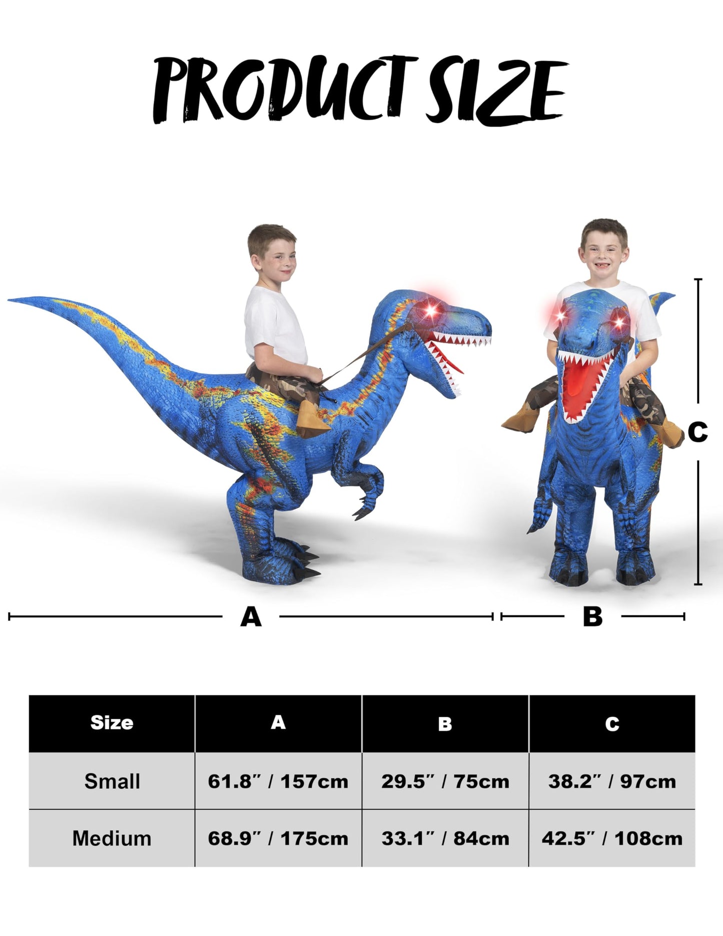 Spooktacular Creations Kids Halloween Inflatable Dinosaur Costume, LED Light Eyes Ride-on T-rex(S Blue)